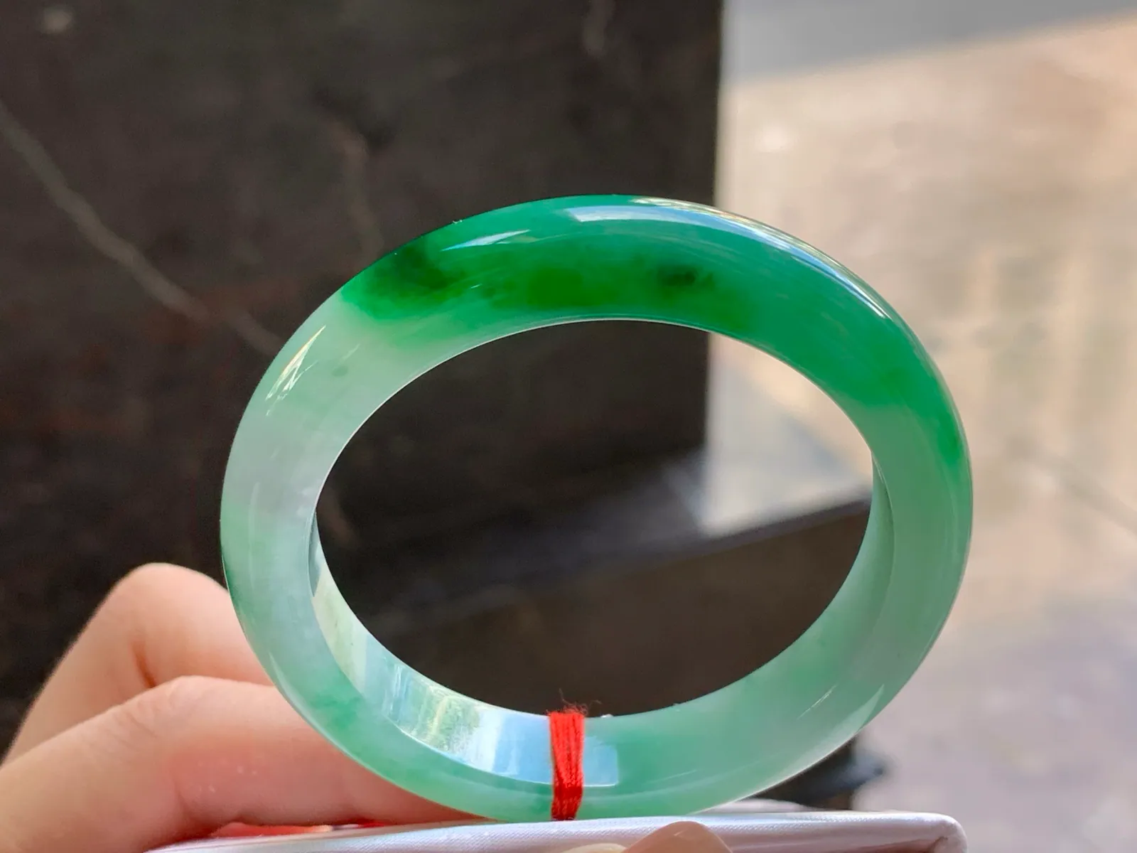 Natural Type A Jadeite Bangle, Icy Green on White, 50.5mm (4)