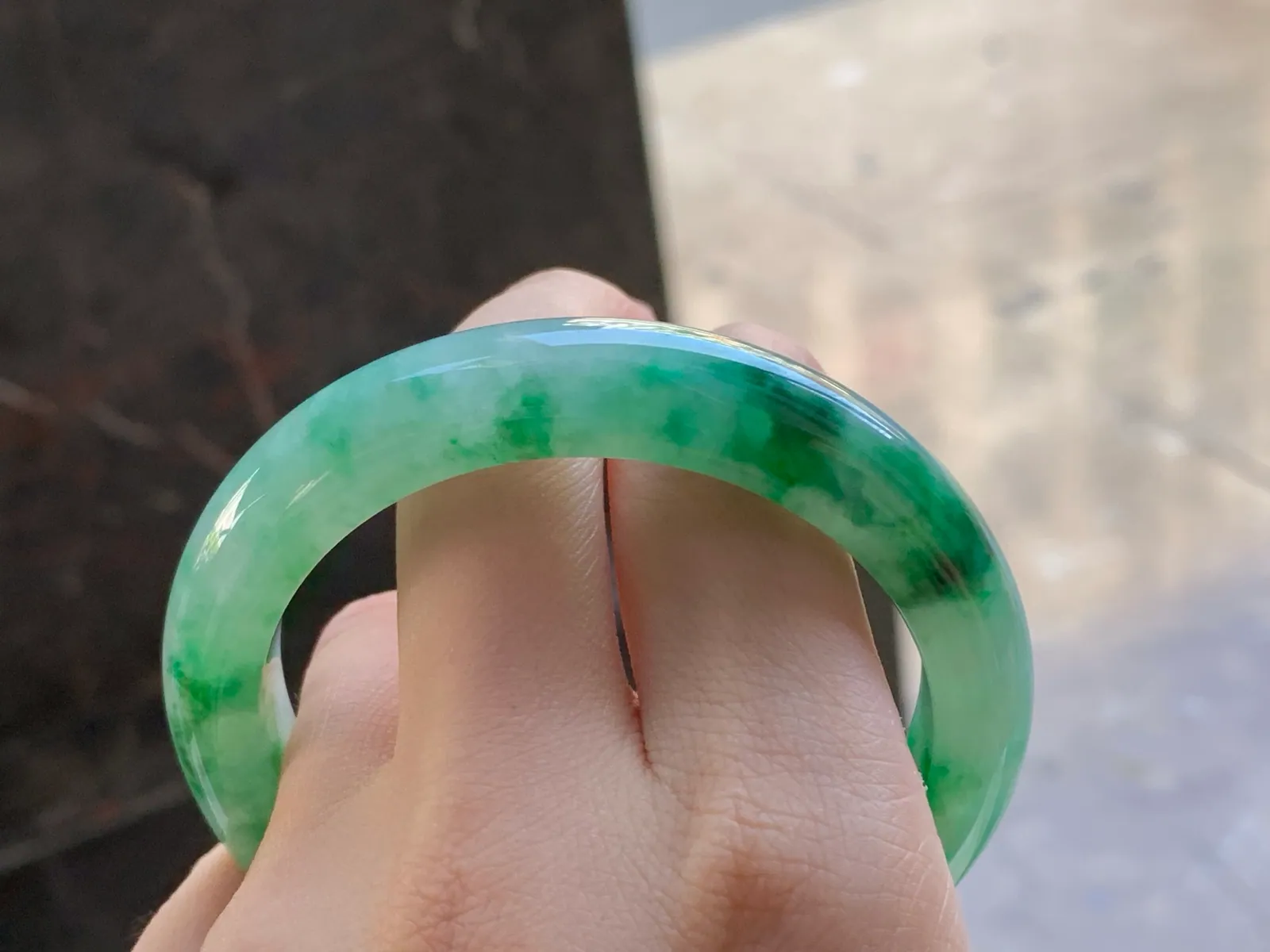 Type A Jadeite Flat Bangle, Floating Flower, 57.2mm (9)