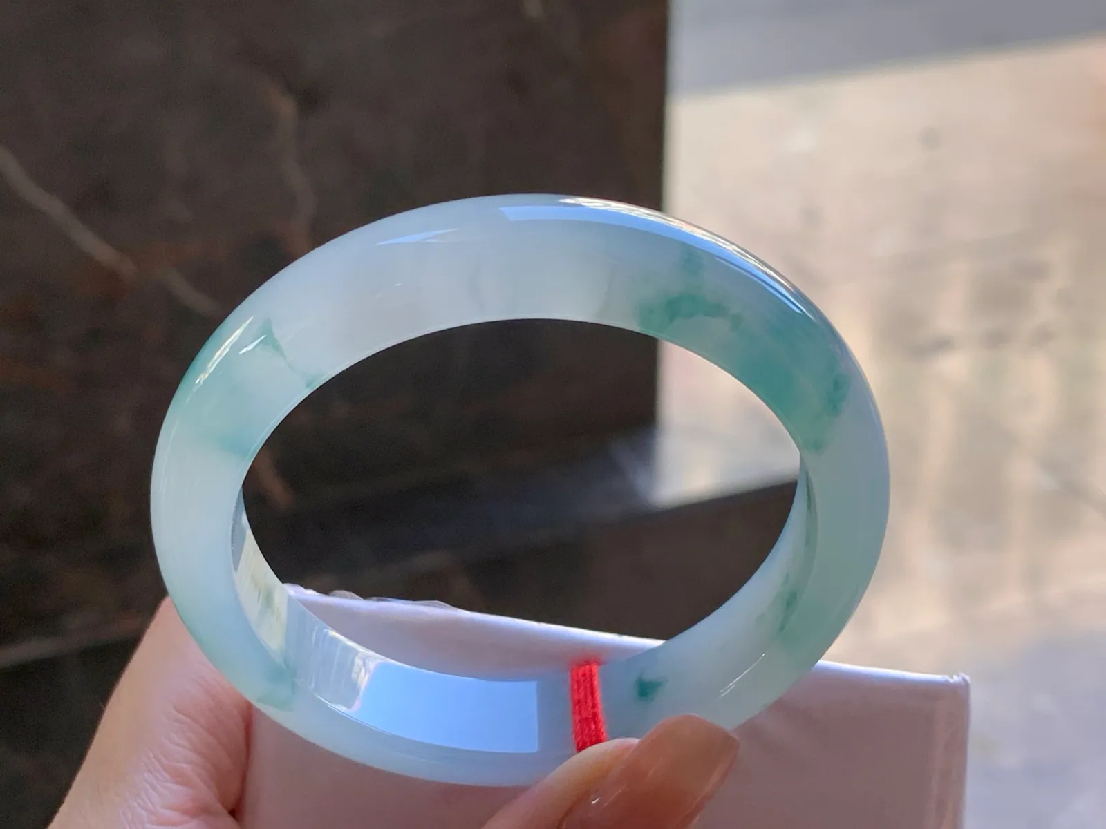 Natural Type A Jadeite Blue Floating Flower Bangle, 55.8mm (7)