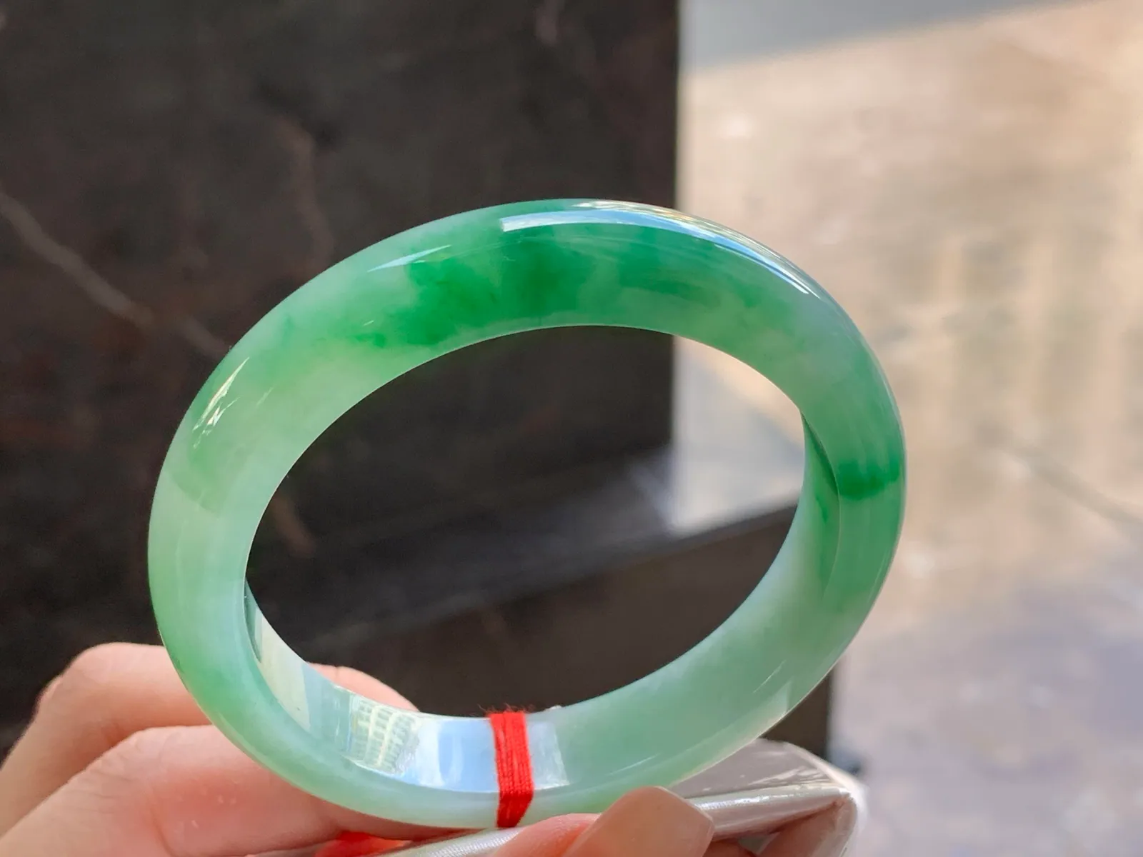 Natural Type A Jadeite Bangle, Icy Green Floating, 54.7mm (3)