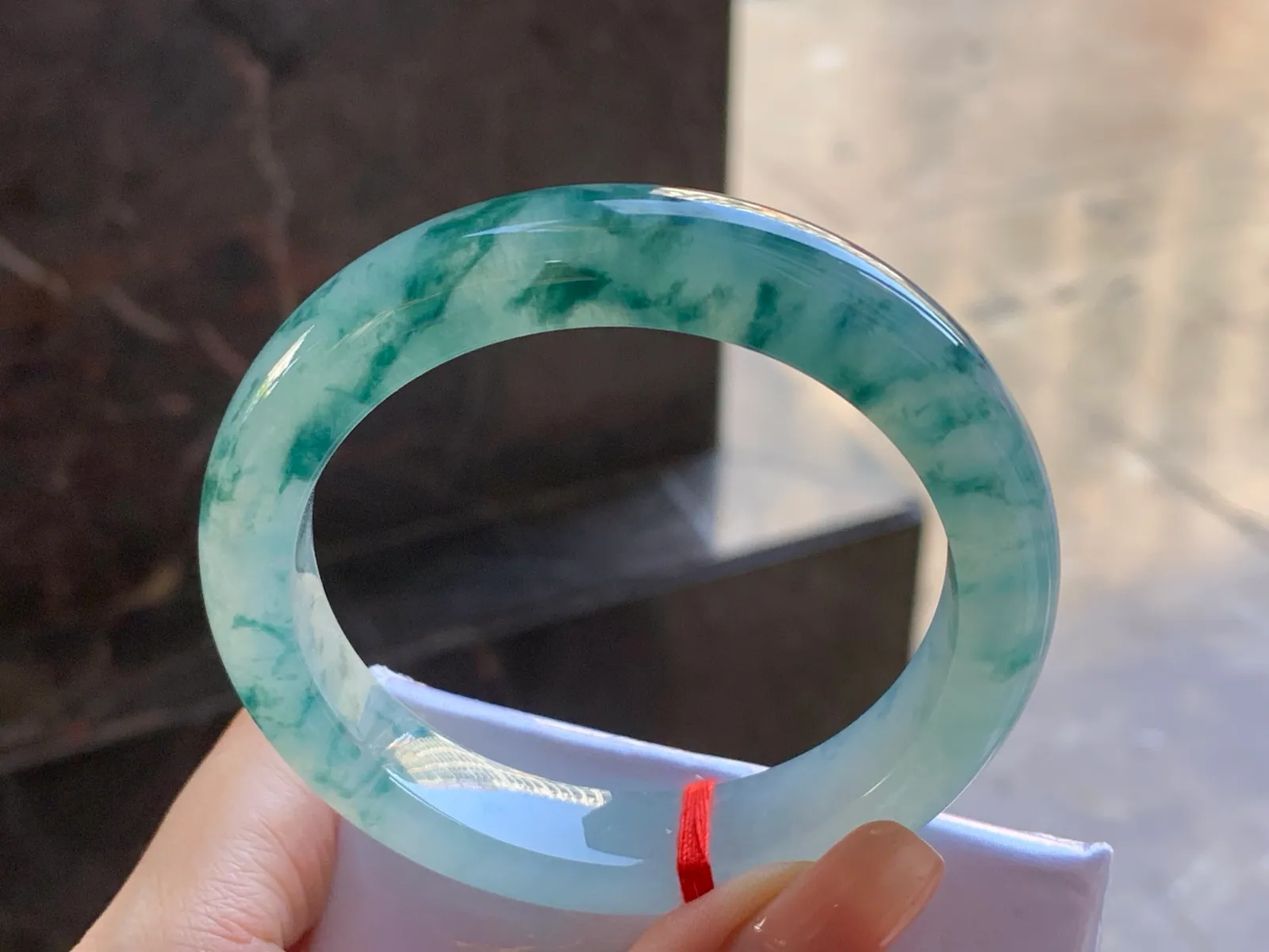 Type A Jadeite Flat Bangle, Icy Dense Blue Flower, 56.9mm (7)