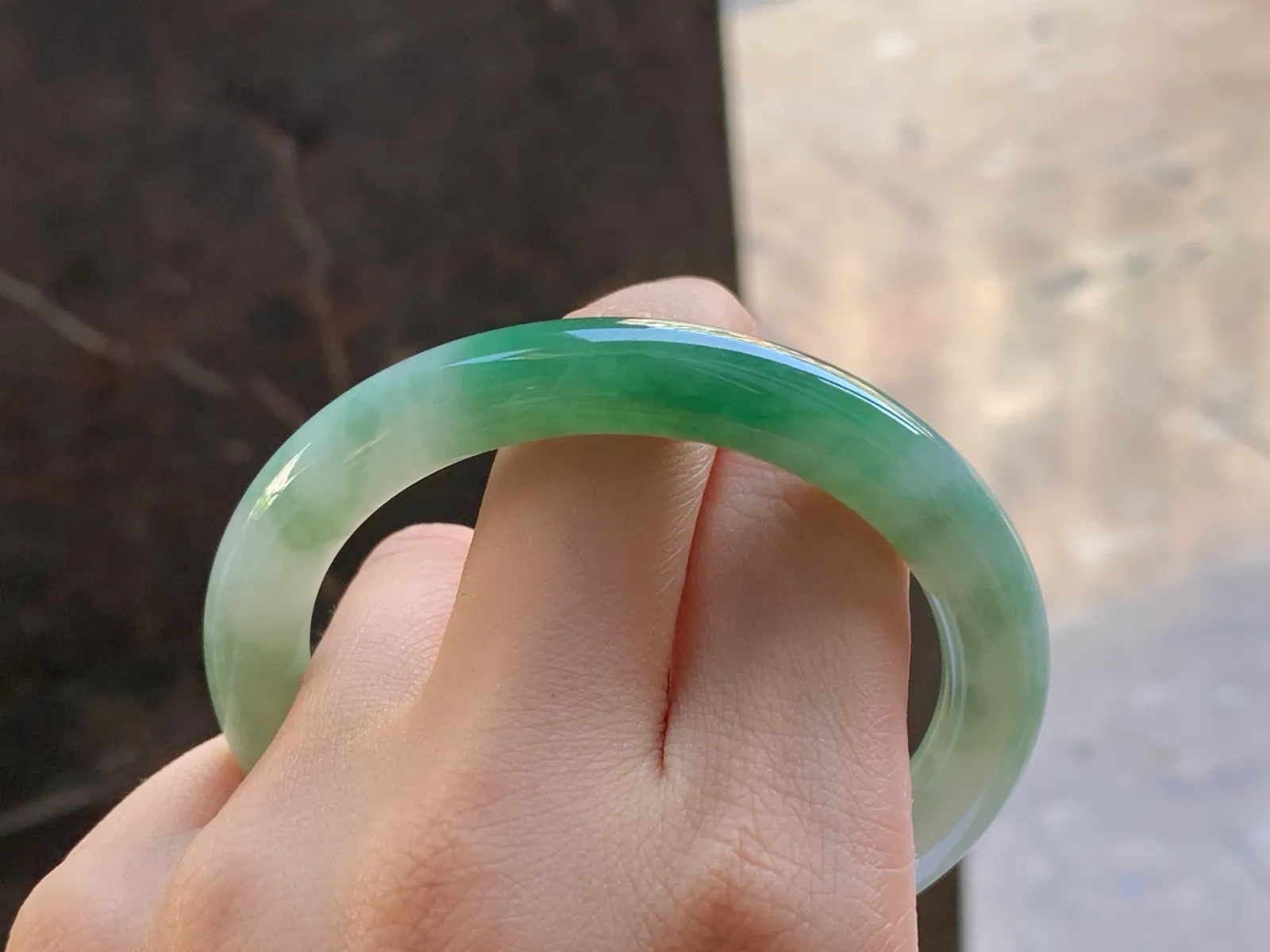 Type A Jadeite Round Bangle, Glutinous Green Flower, 55.5mm (7)