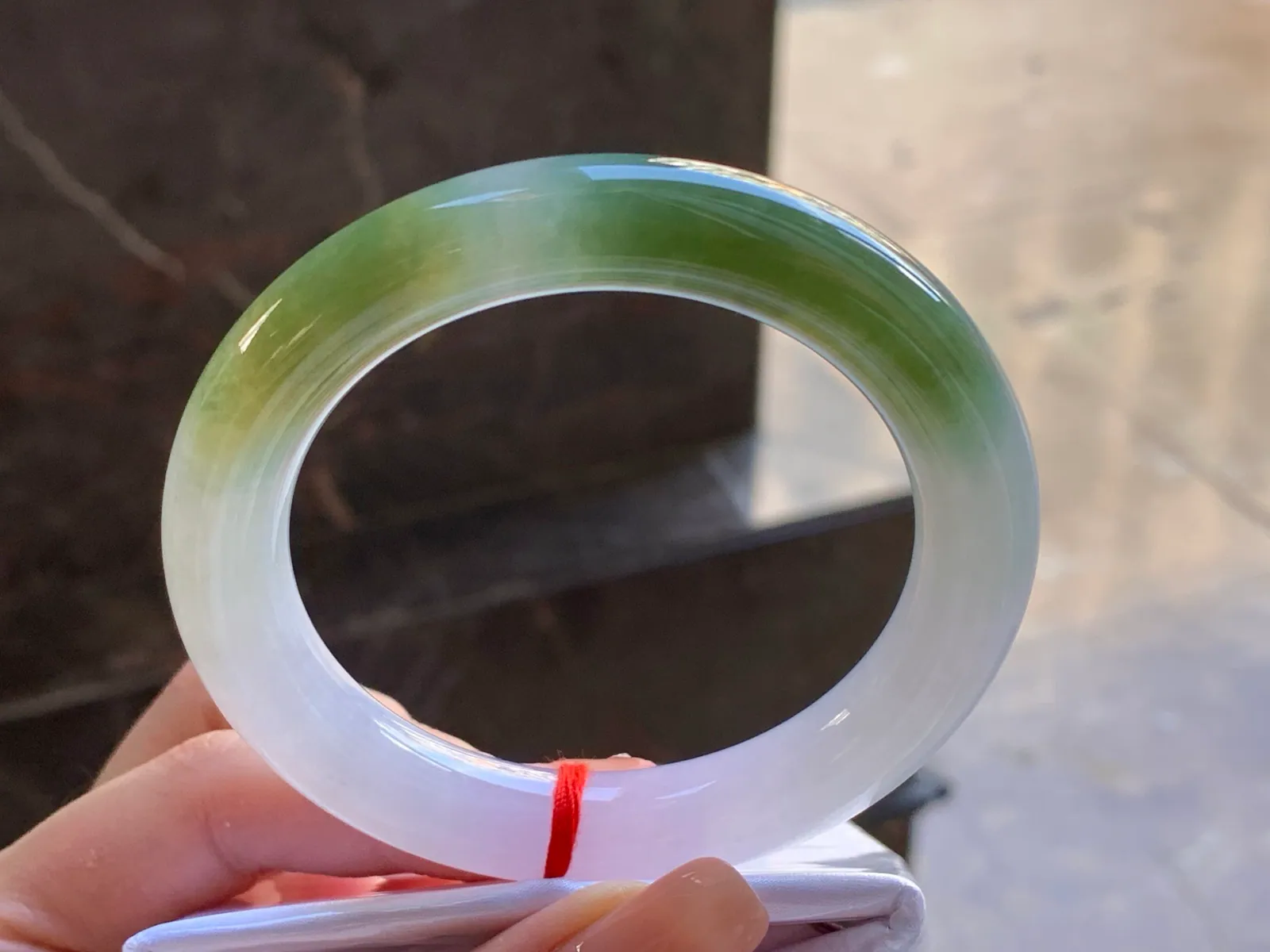 Natural Type A Jadeite Round Bangle, White and Green, 56mm (4)