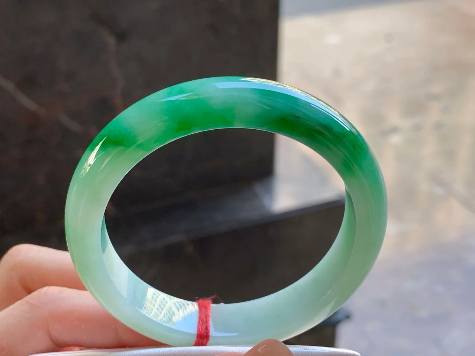 Type A Jadeite Flat Bangle, Spicy Green, 55.6mm