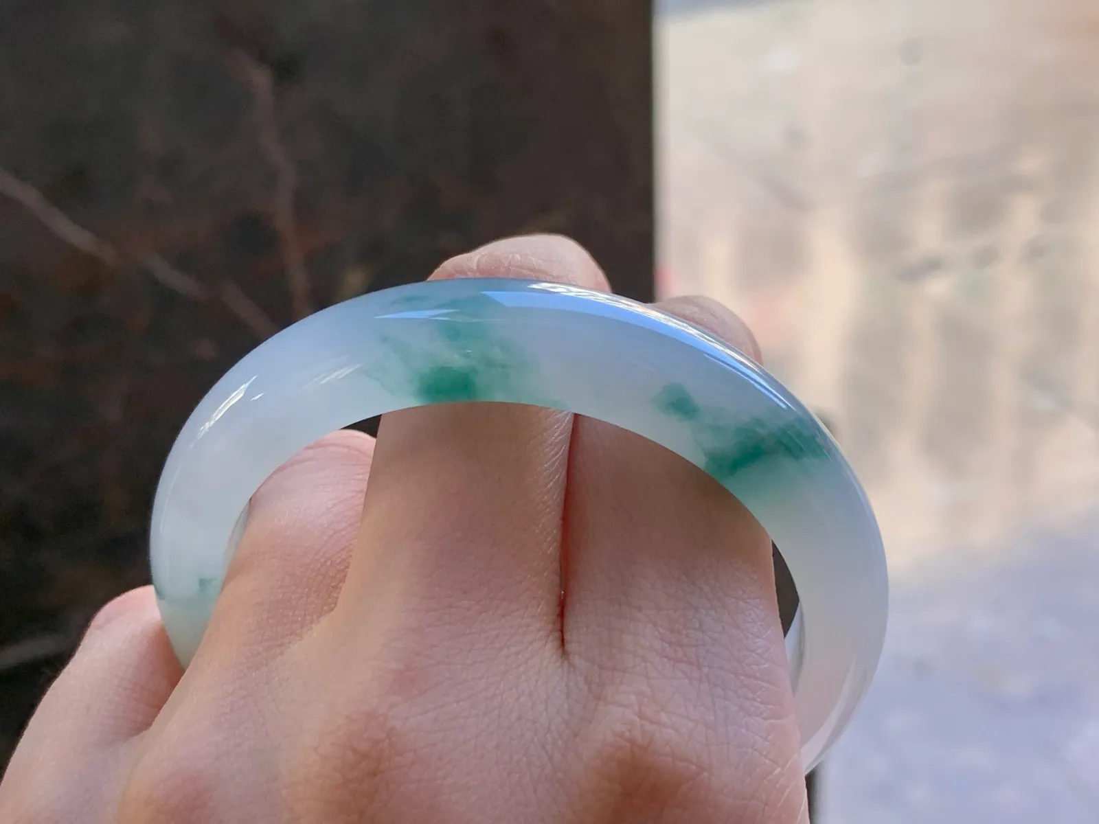 Natural Type A Jadeite Blue Floating Flower Bangle, 55.8mm (10)