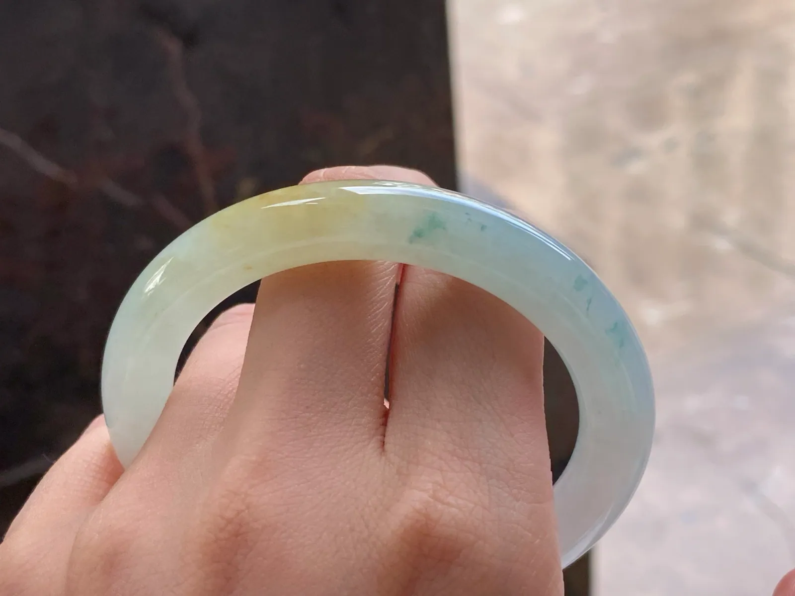 Natural Type A Jadeite Round Bangle, Yellow & Green, 55.4mm (9)