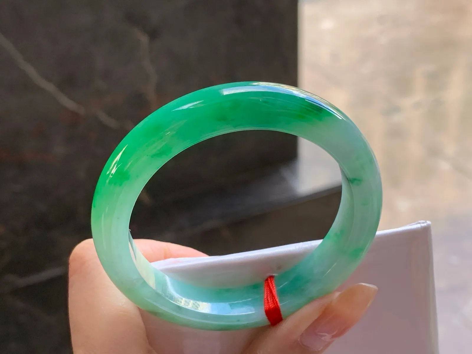 Natural Type A Jadeite Bangle, Icy Green on White, 50.5mm (6)