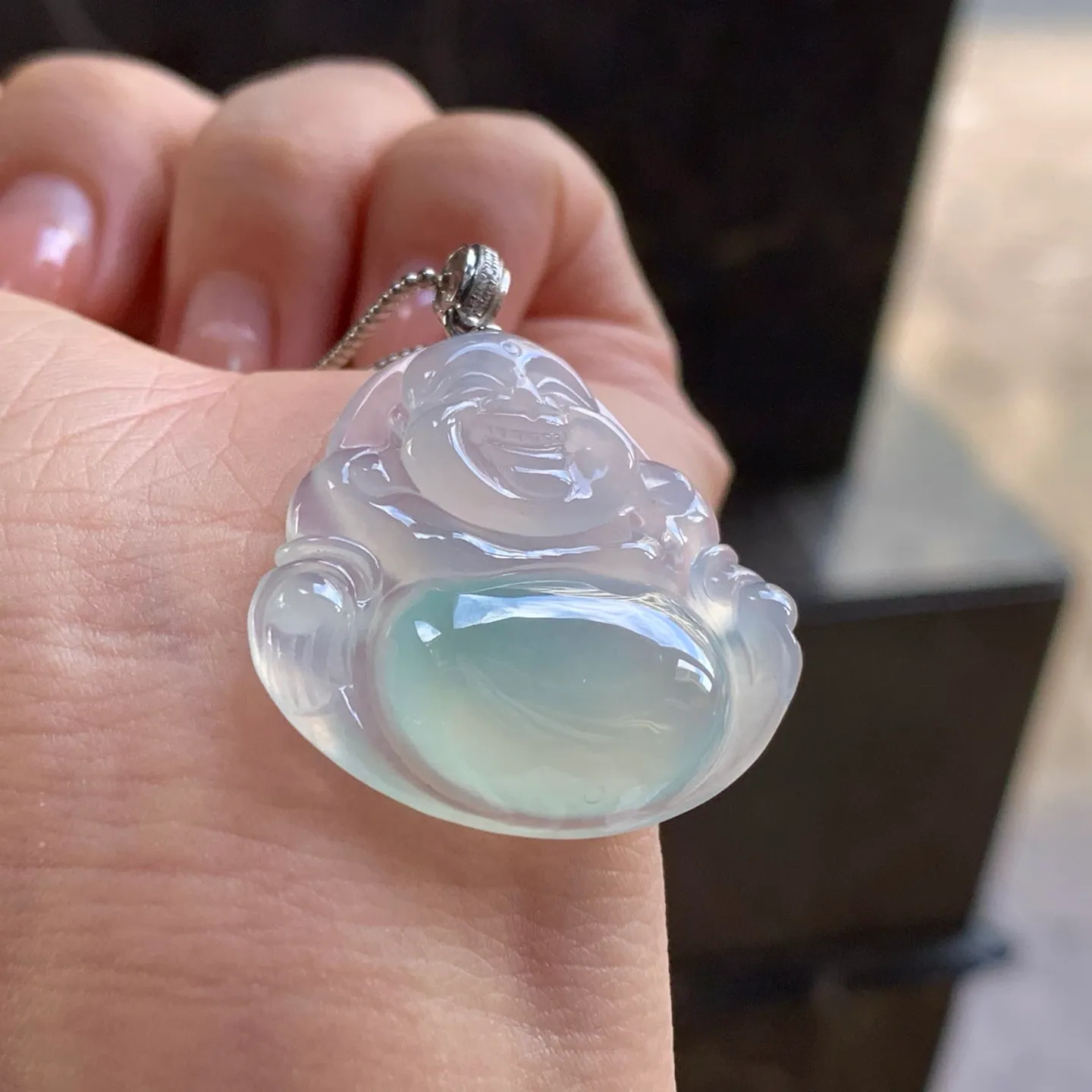 Type A Jadeite Buddha Pendant, Icy Clear, Gold Bail, 33mm (6)