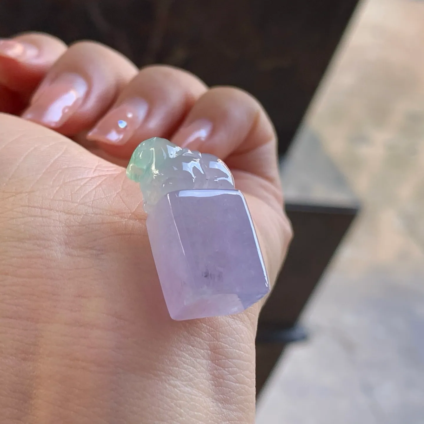 Type A Jadeite Seal Pendant, Lavender with Green Top, 28mm (4)