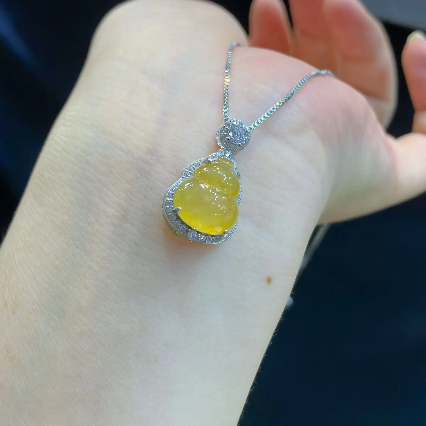Type A Jadeite Gourd Pendant, Icy Yellow, 925 Silver, 22mm (4)