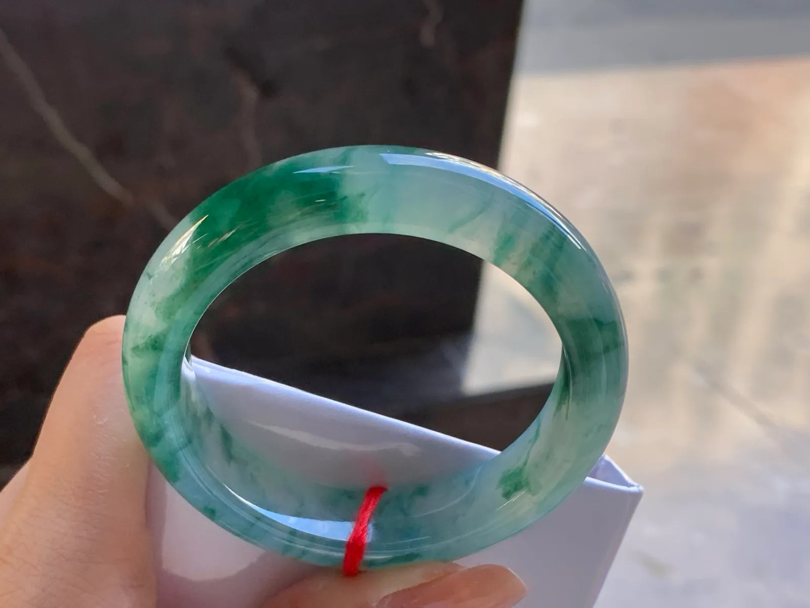 Natural Type A Jadeite Floating Flower Bangle, Icy, 51.6mm (6)