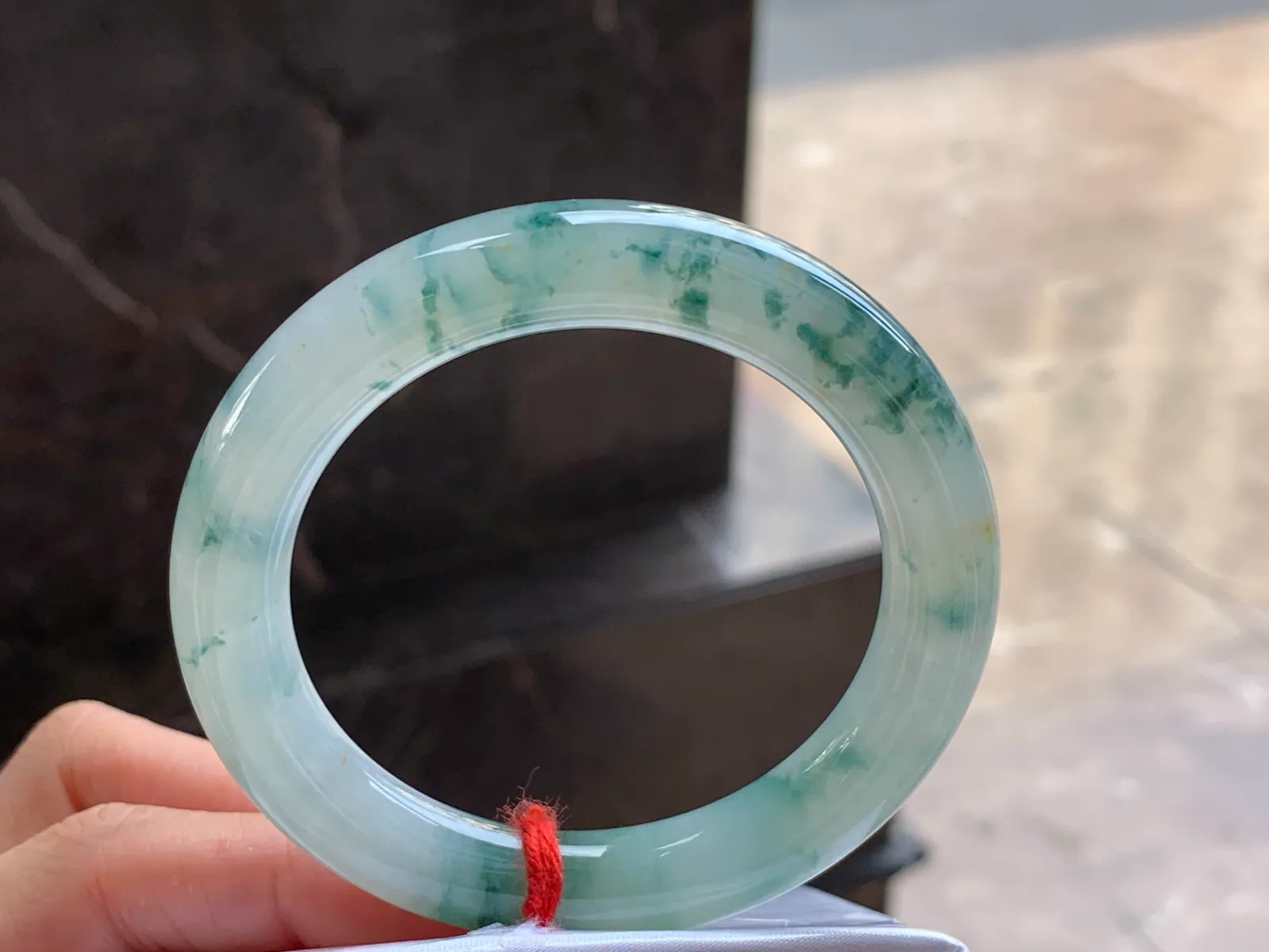 Type A Jadeite Round Bangle, Floating Flower, 53mm