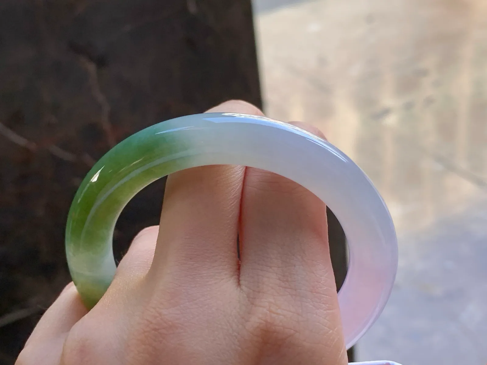 Natural Type A Jadeite Round Bangle, White and Green, 56mm (10)
