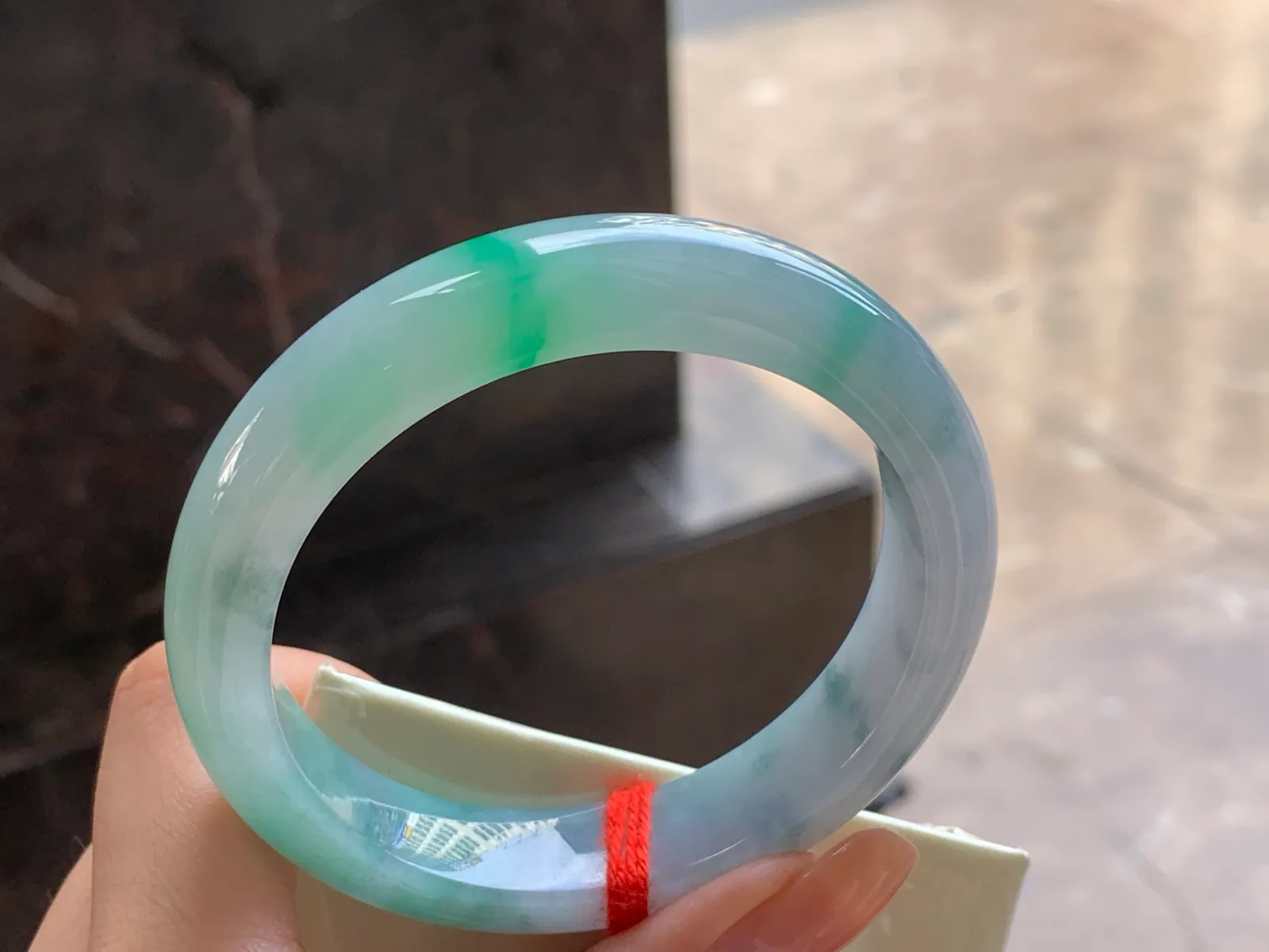 Type A Jadeite Bangle, Bright Green Flowers, 57mm (5)