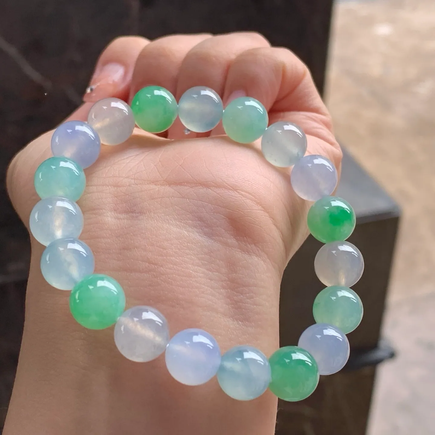 Type A Jadeite Bead Bracelet, Icy Multicolor, 10.1mm (4)
