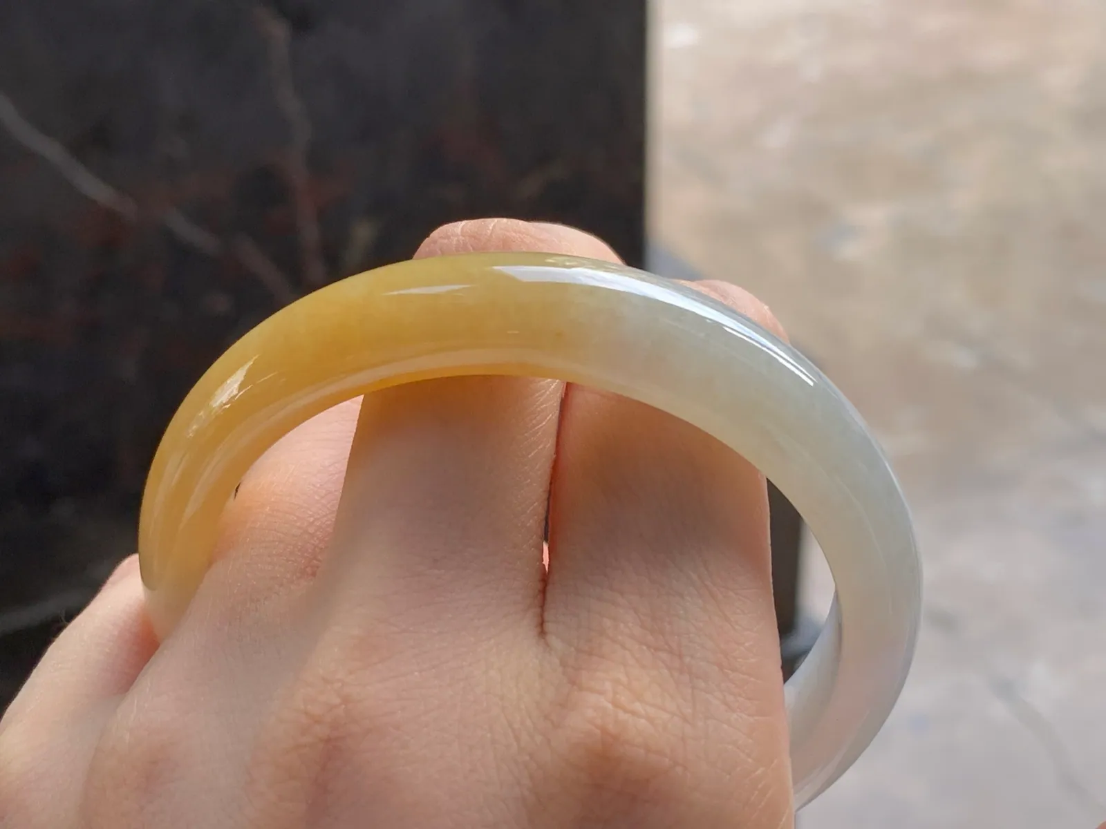 天然A货翡翠 糯冰种 黄翡 正装手镯 圈口59mm (10)