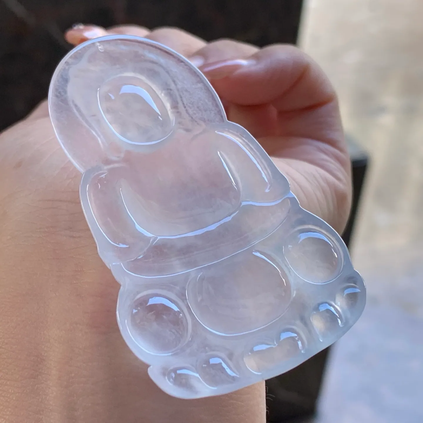Type A Jadeite Guanyin Pendant, Icy Clear, Lotus Seat, 68mm (6)