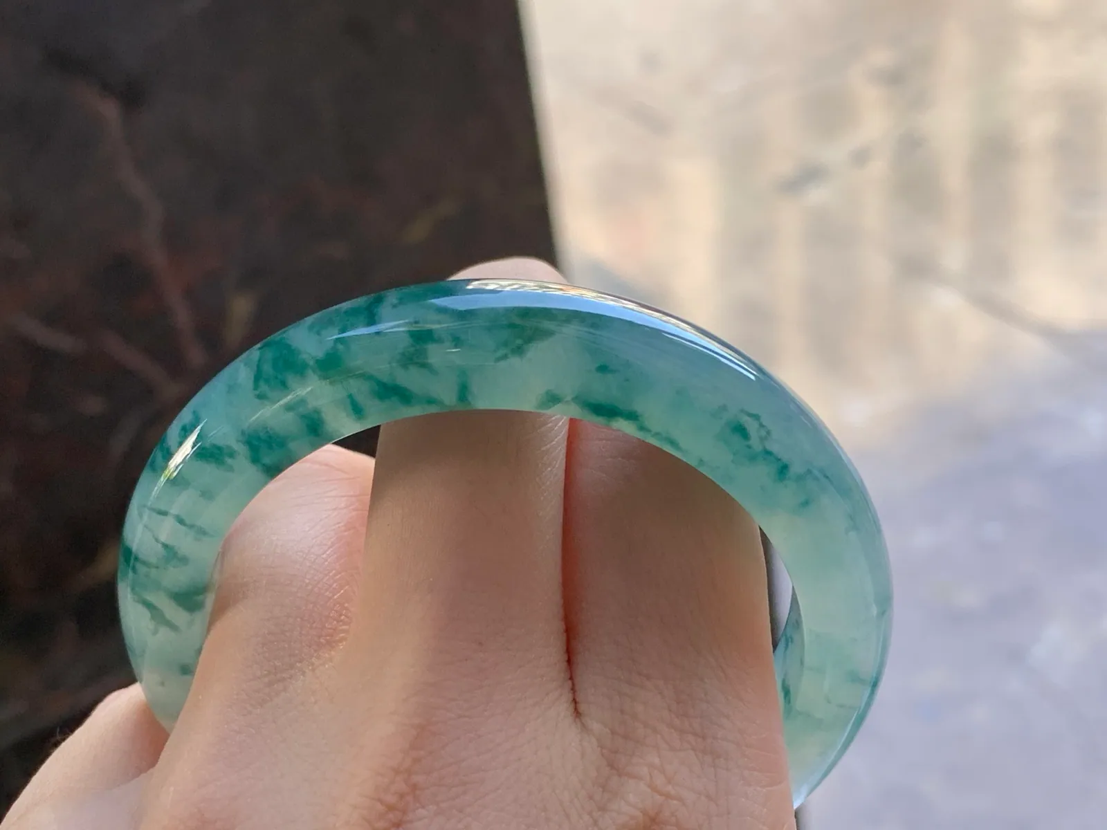 Type A Jadeite Flat Bangle, Icy Dense Blue Flower, 56.9mm (9)