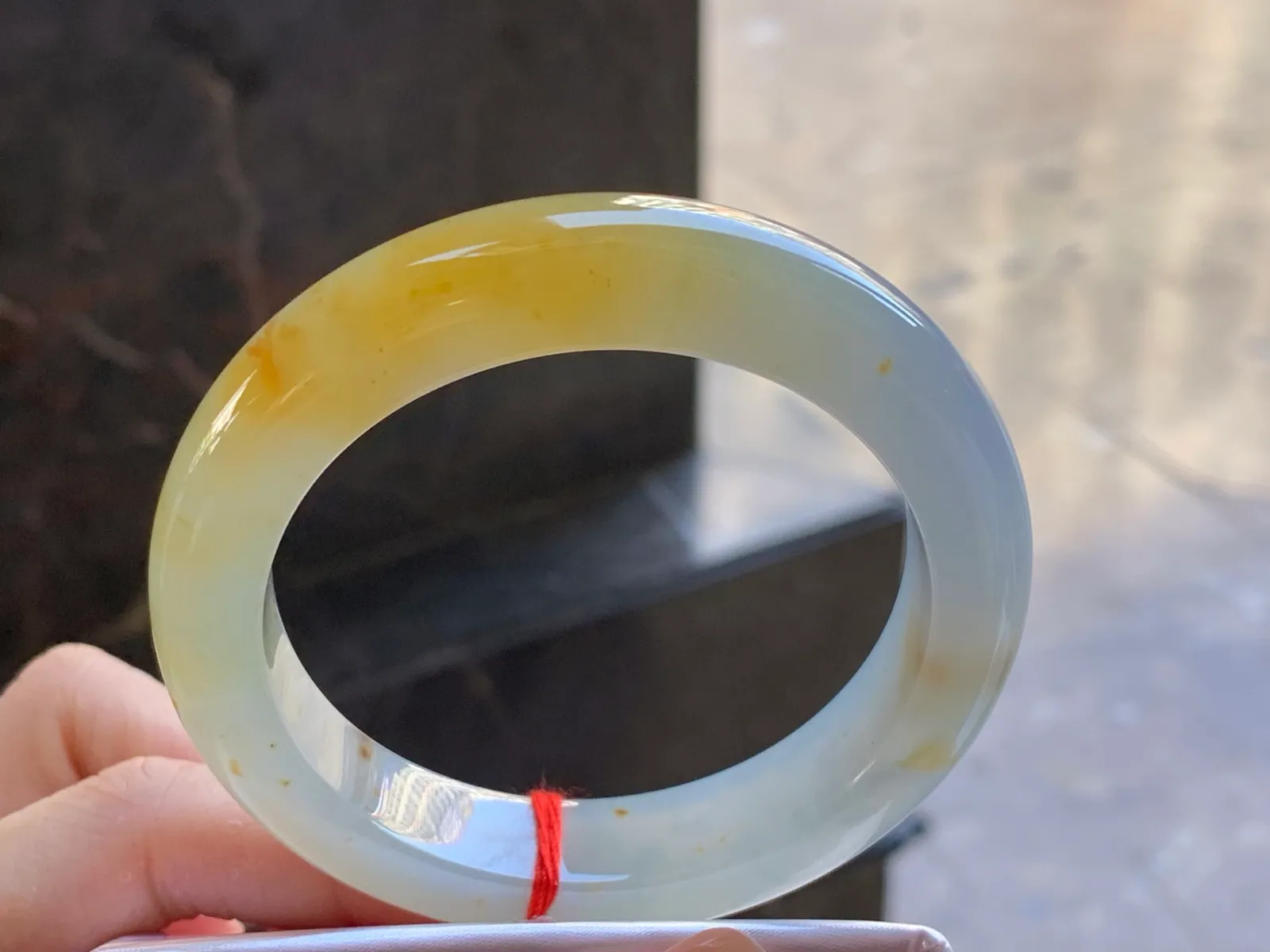 Type A Jadeite Flat Bangle, Icy-Glutinous Yellow, 54.6mm