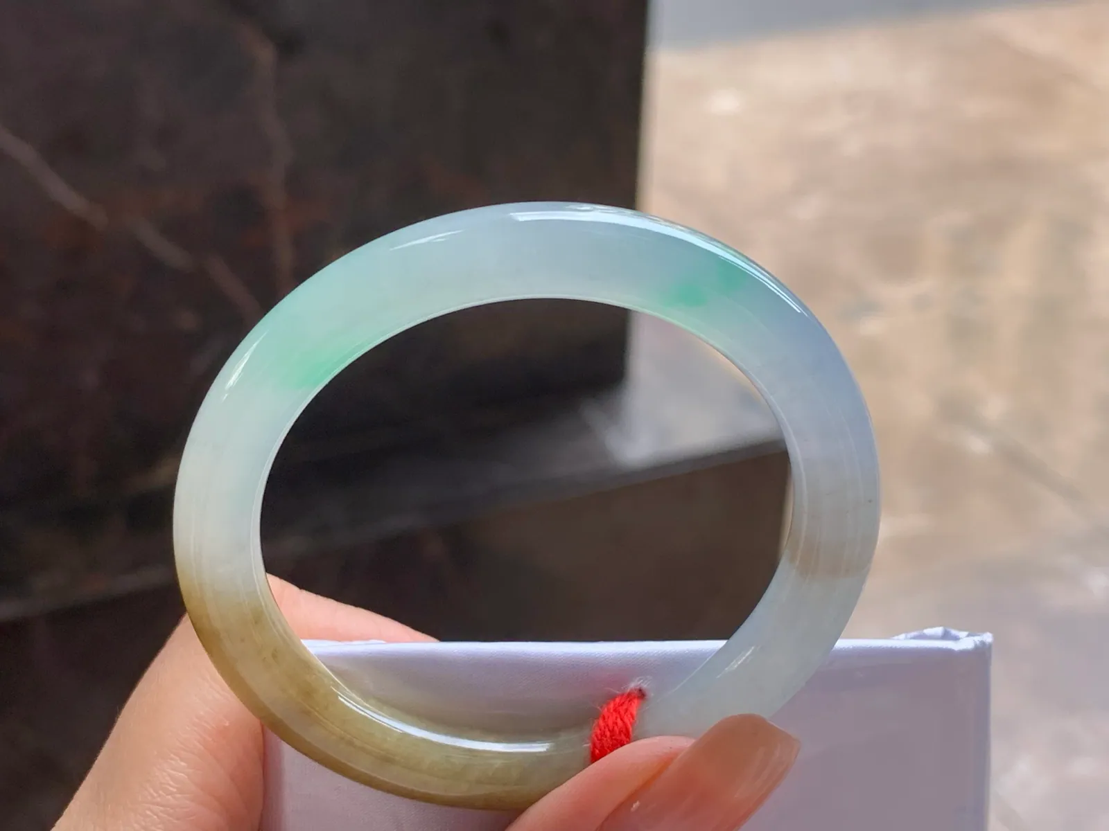 Type A Jadeite Round Bangle, Glutinous Yellow & Green, 51mm (6)