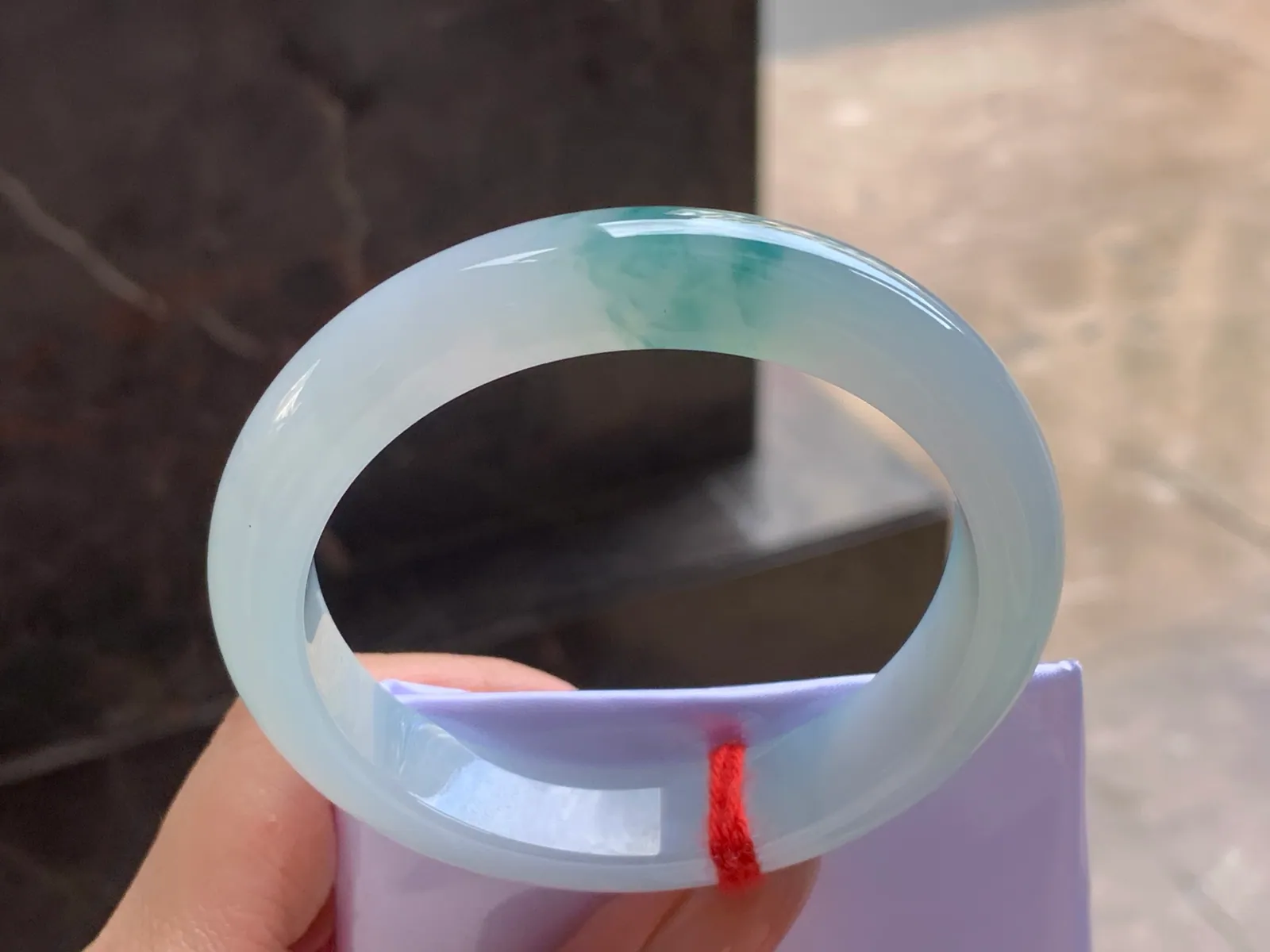 Type A Jadeite Flat Bangle, Blue-Green Flower, 57mm (7)