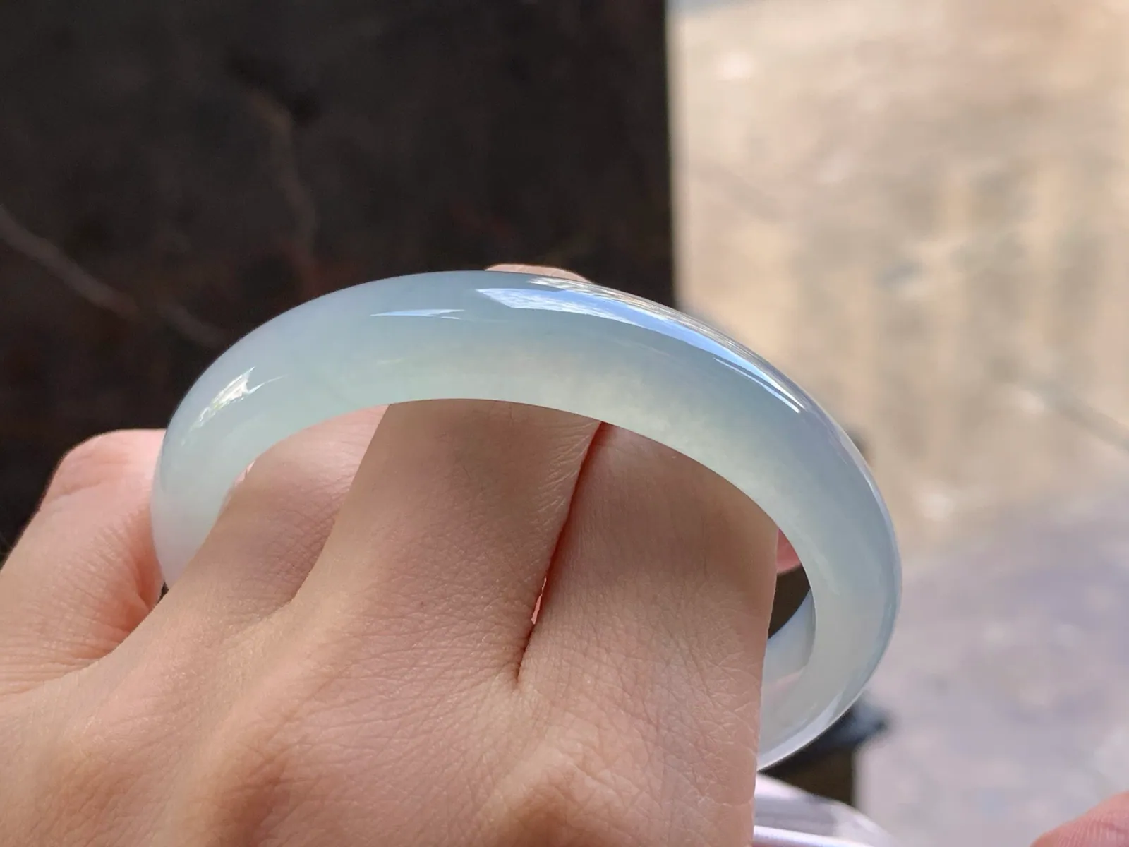 Natural Type A Jadeite Oval Bangle, Icy, Pale Blue, 53.2mm (7)