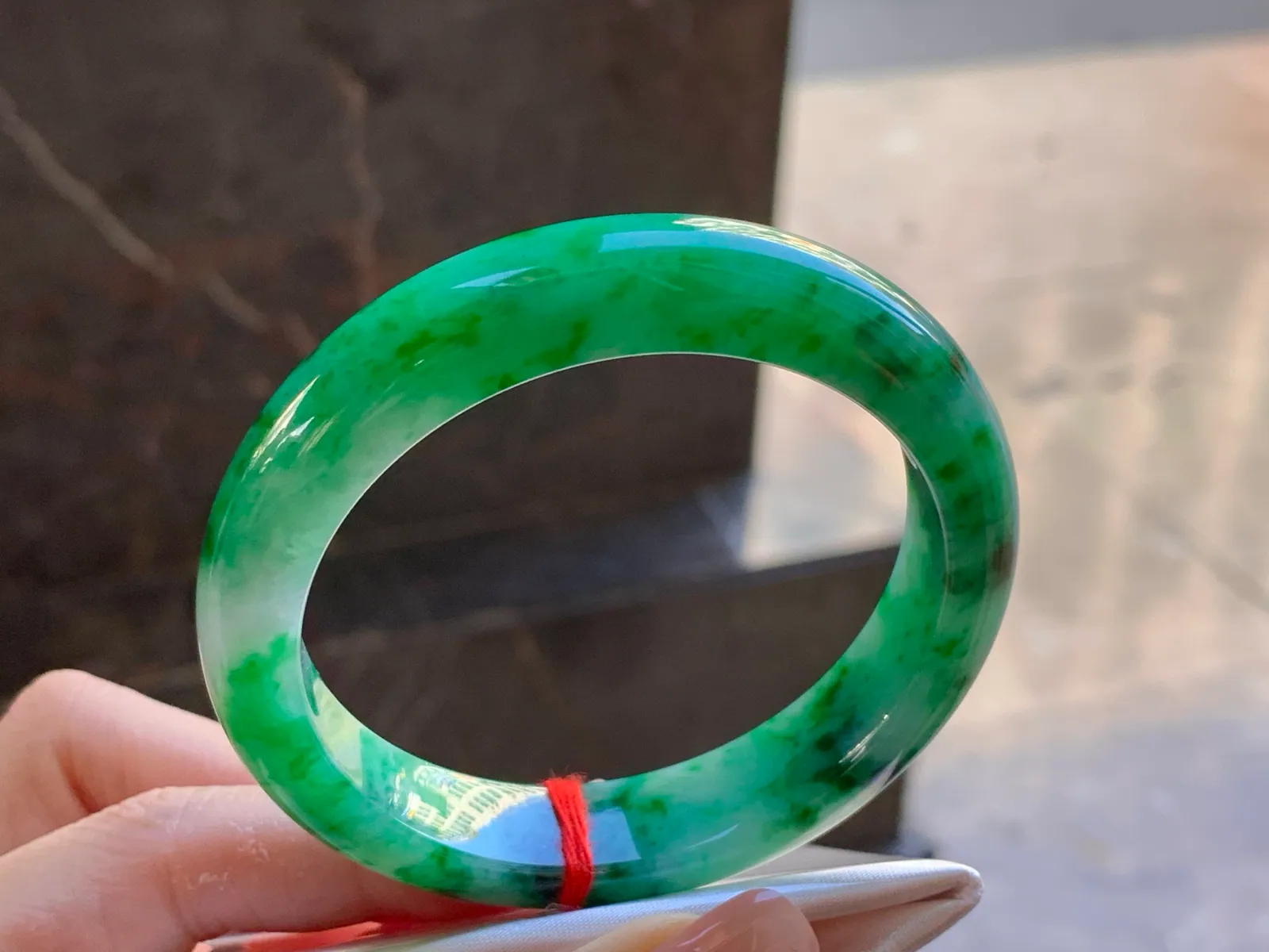 Natural Type A Jadeite Bangle, Vivid Green Flowers, 56mm (3)