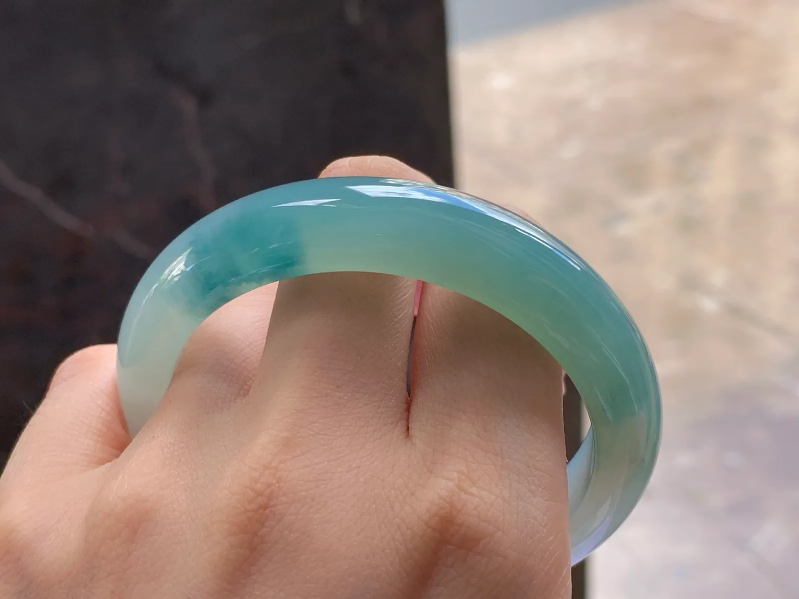 Type A Jadeite Flat Bangle, Icy-Glutinous Blue-Green, 57.8mm (9)