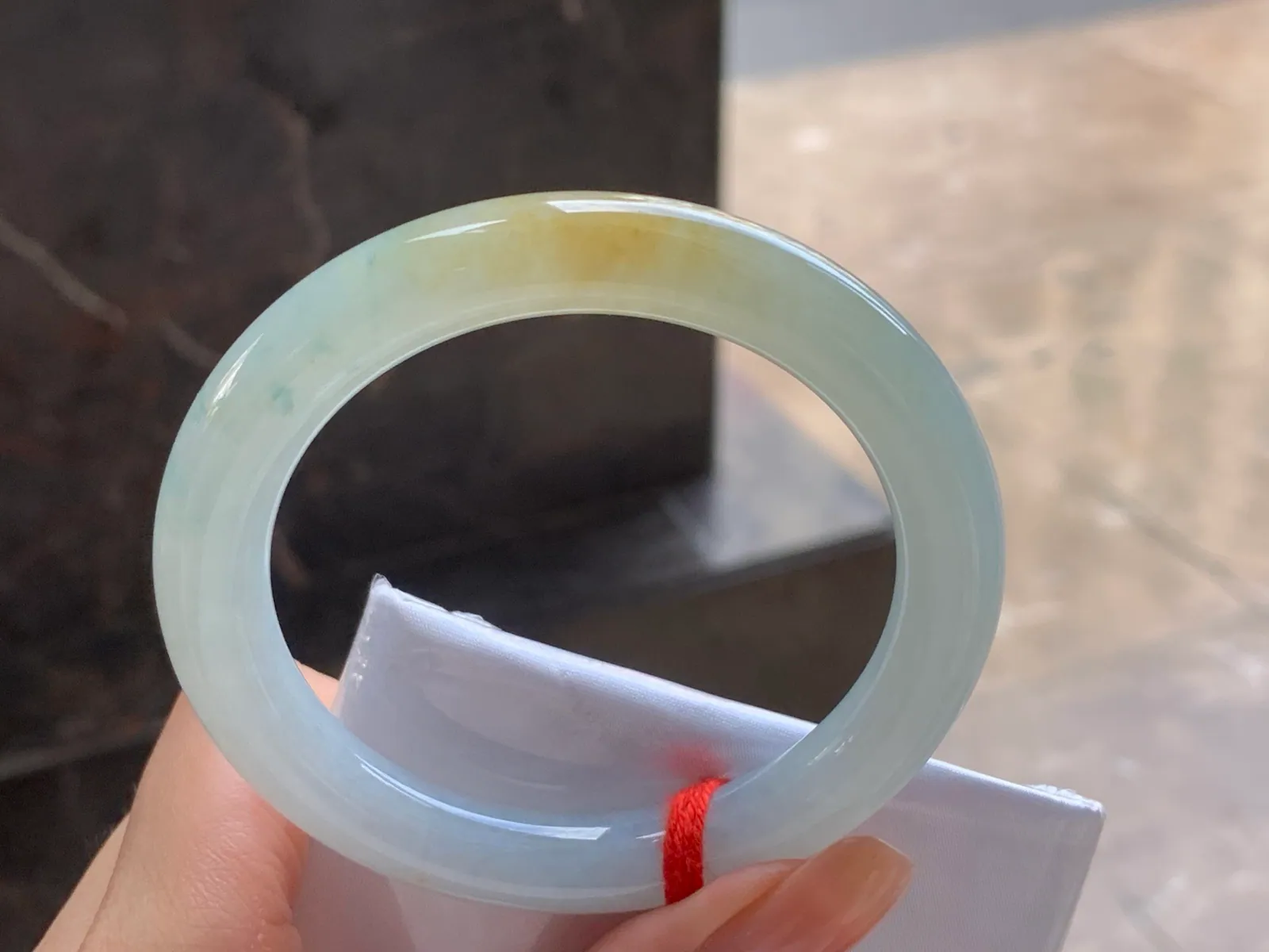 Natural Type A Jadeite Round Bangle, Yellow & Green, 55.4mm (6)
