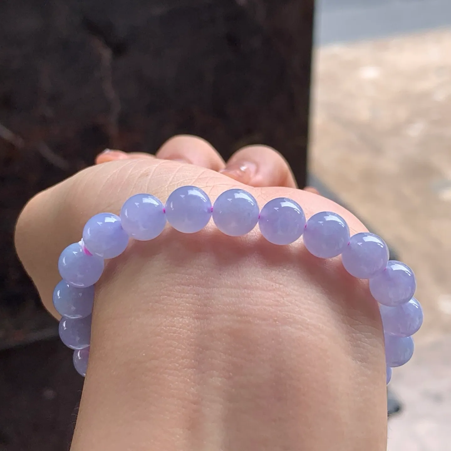 Type A Jadeite Bead Bracelet, Icy-Glutinous Lavender, 8.3mm (5)