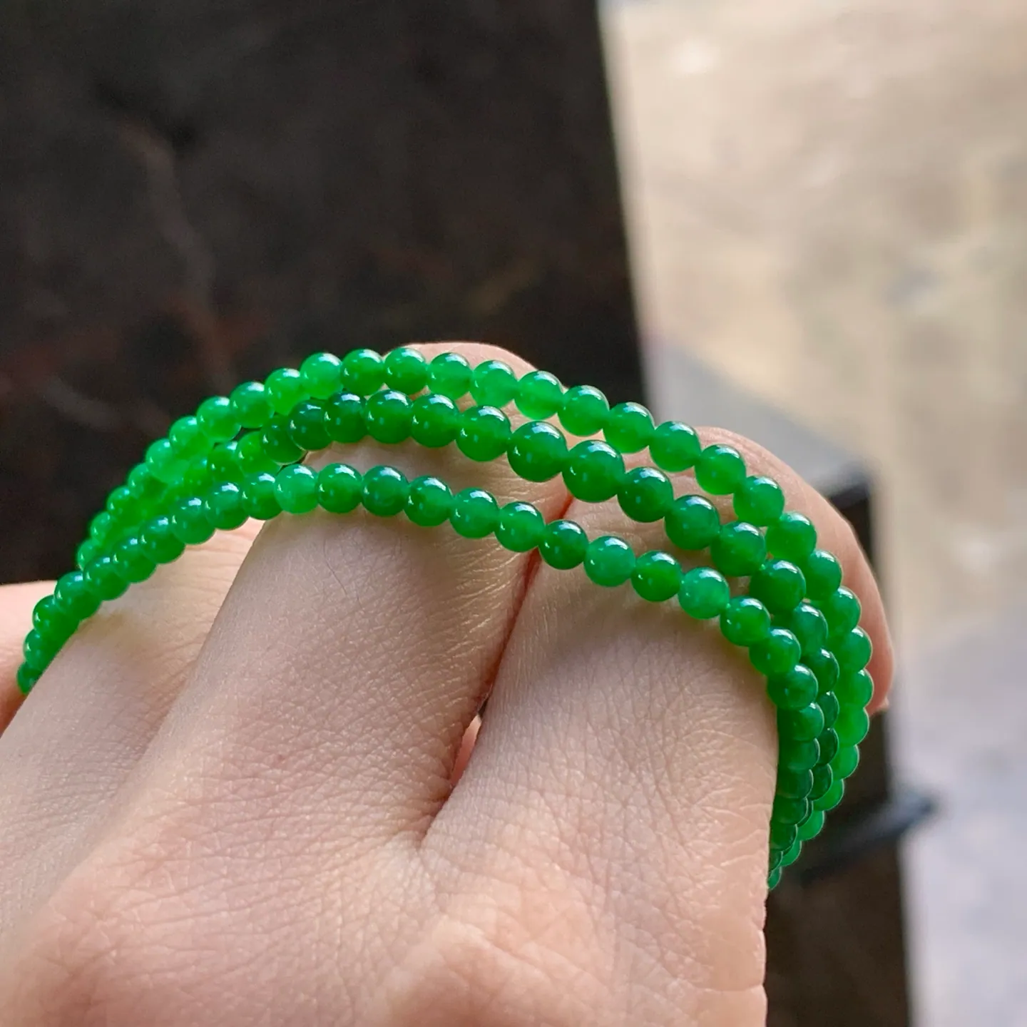Type A Jadeite Bead Strand, Icy Full Bright Green, 154 Beads (8)