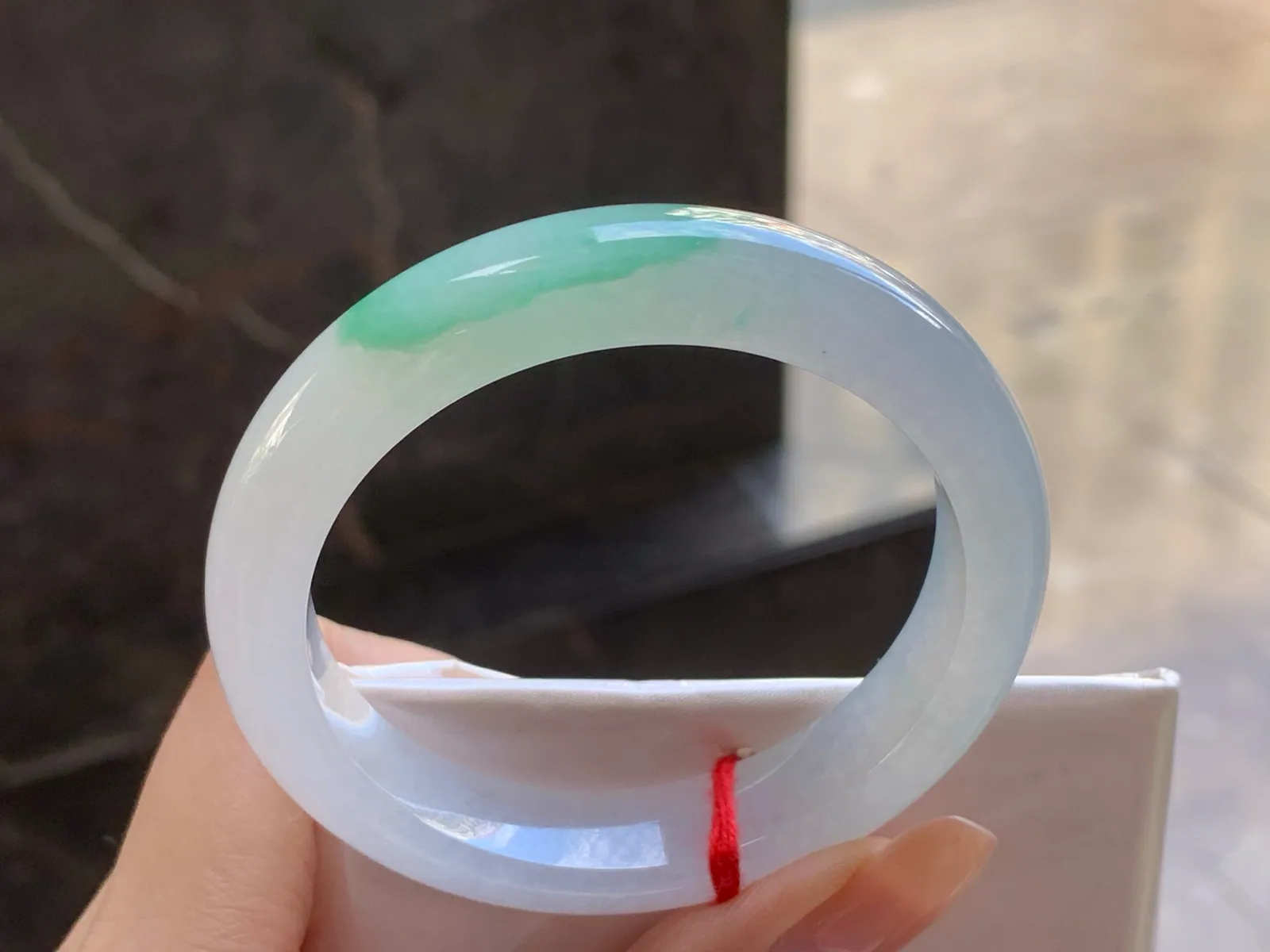 Type A Jadeite Flat Bangle, White & Green, 52.5mm (5)