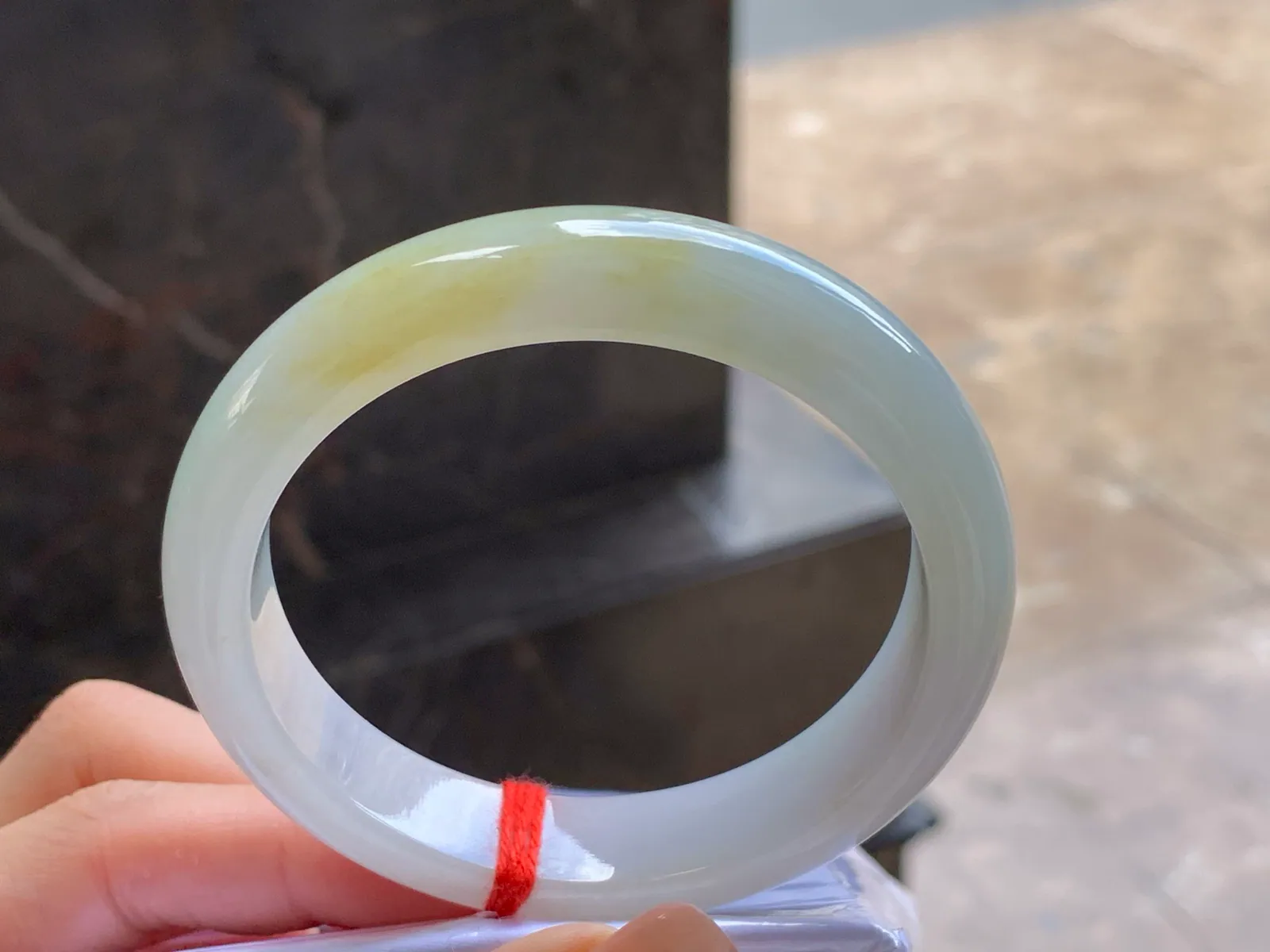 Type A Jadeite Bangle, White with Light Yellow, 57.5mm (4)
