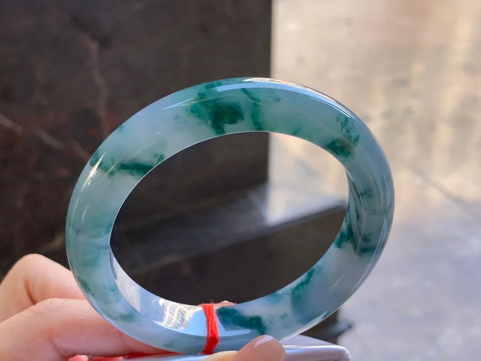 Type A Jadeite Flat Bangle, Floating Flower, 56.5mm (3)