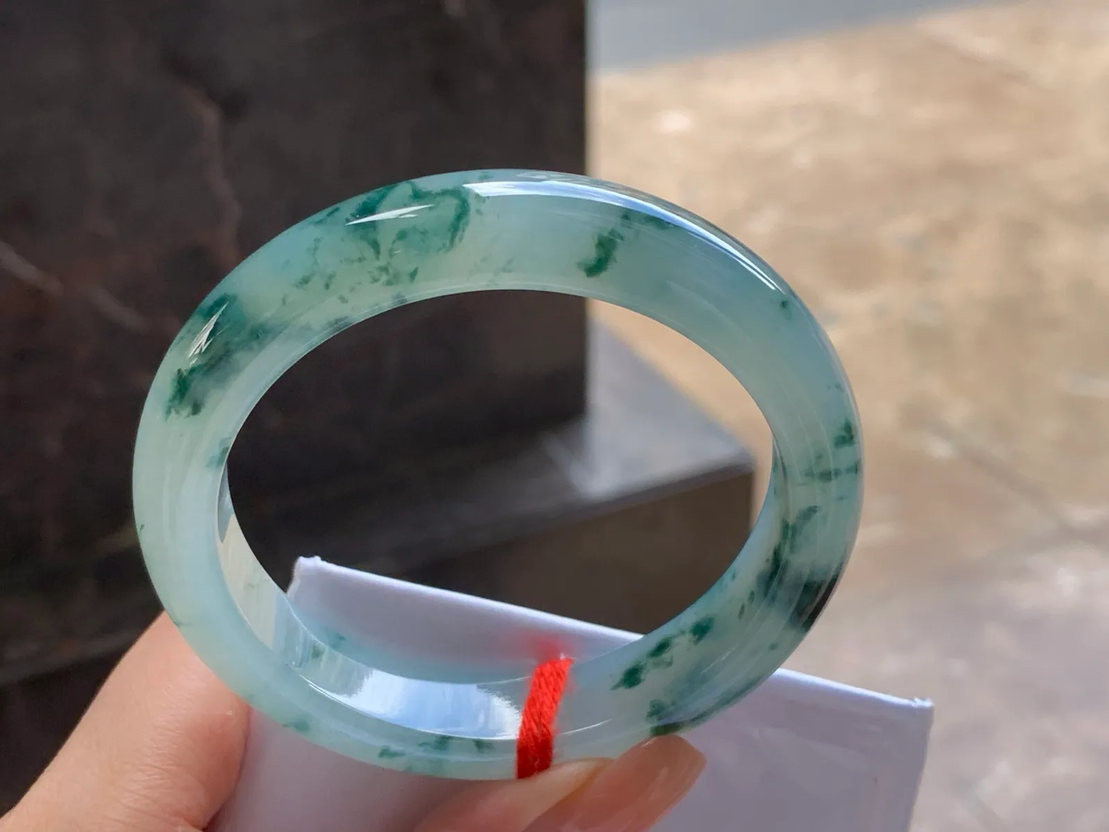 Type A Jadeite Bangle, Icy, Green Floating Flowers, 57.5mm (6)