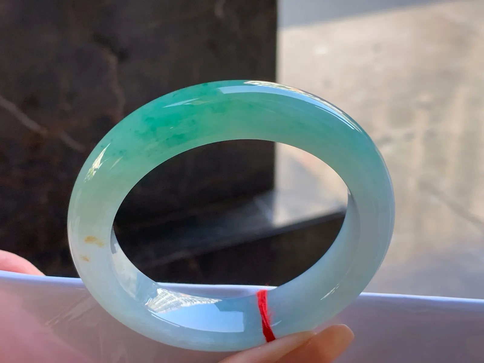 Type A Jadeite Flat Bangle, Blue-Green Band, 55.6mm (6)