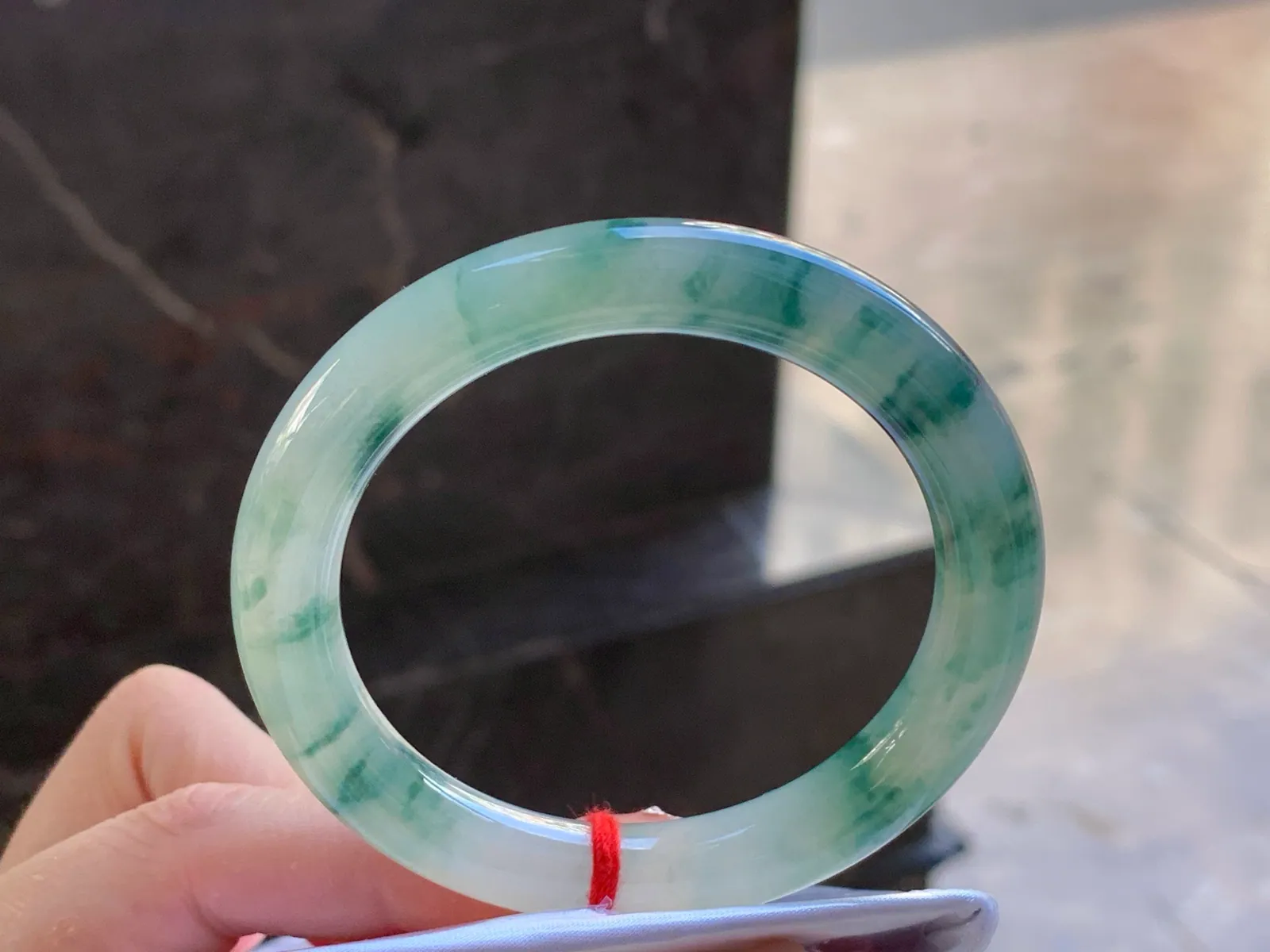 Natural Type A Jadeite Round Bangle, Floating Flower, 51.5mm (3)