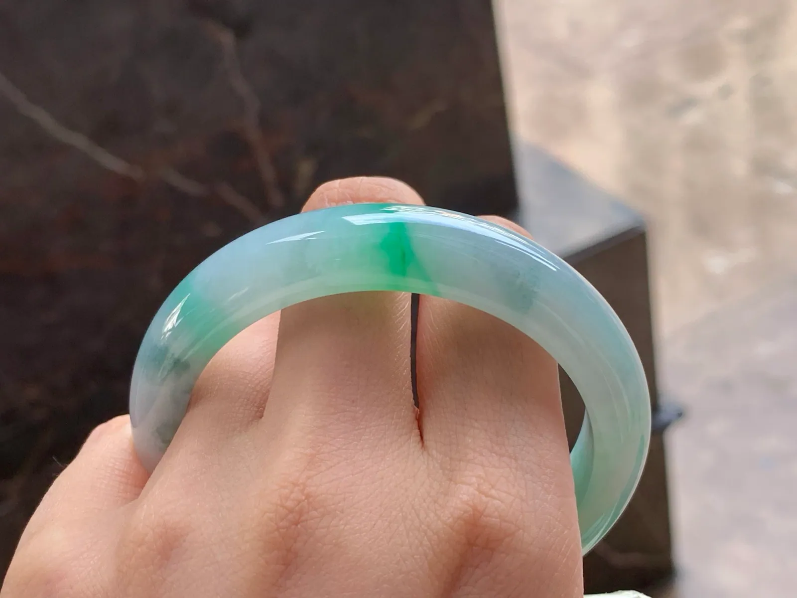 Type A Jadeite Bangle, Bright Green Flowers, 57mm (8)
