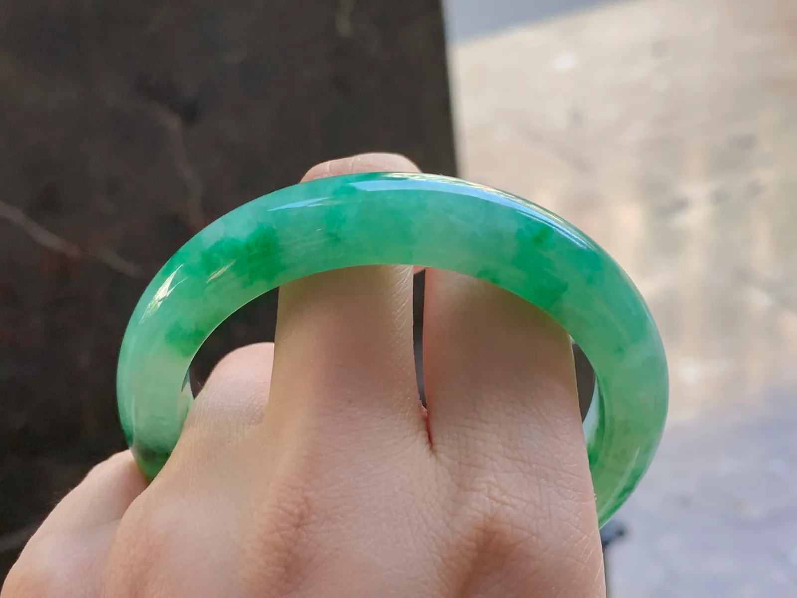 Type A Jadeite Flat Bangle, Floating Flower, 57.2mm (8)