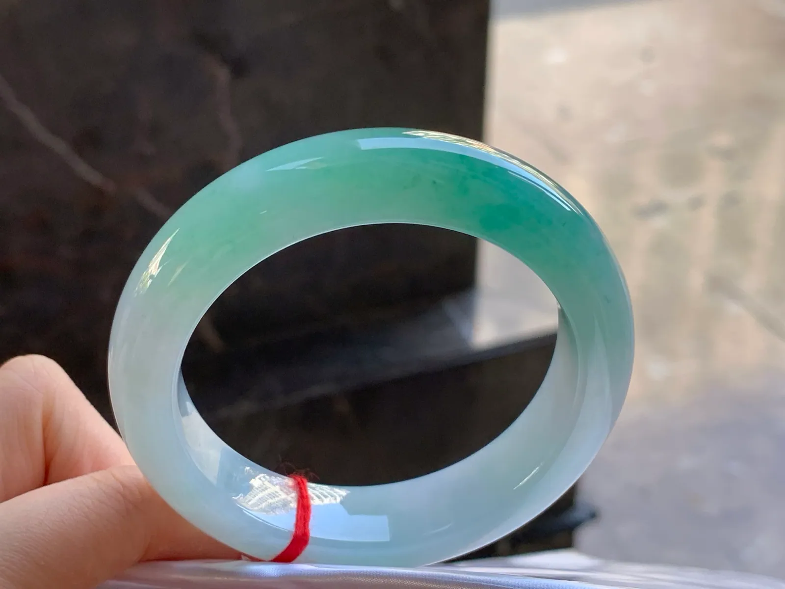Type A Jadeite Flat Bangle, Blue-Green Band, 55.6mm (3)