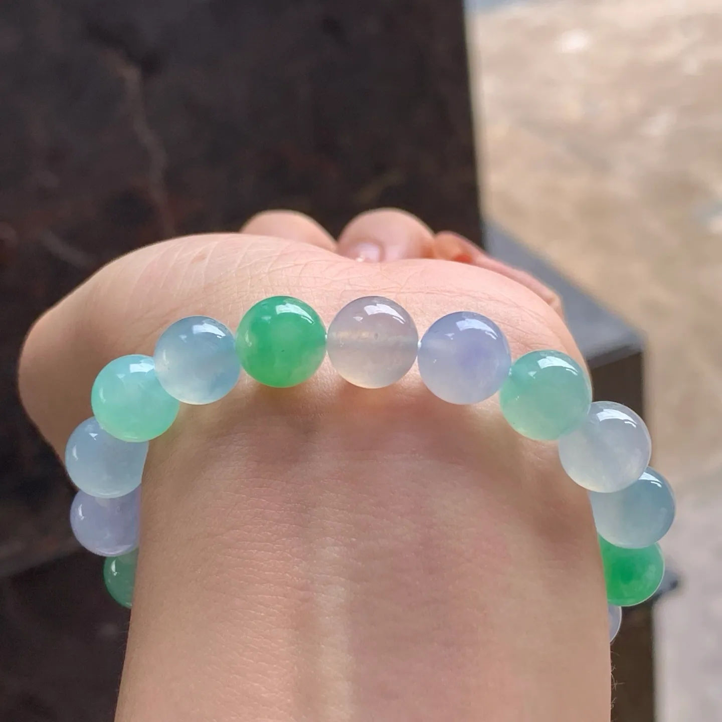 Type A Jadeite Bead Bracelet, Icy Multicolor, 10.1mm (5)