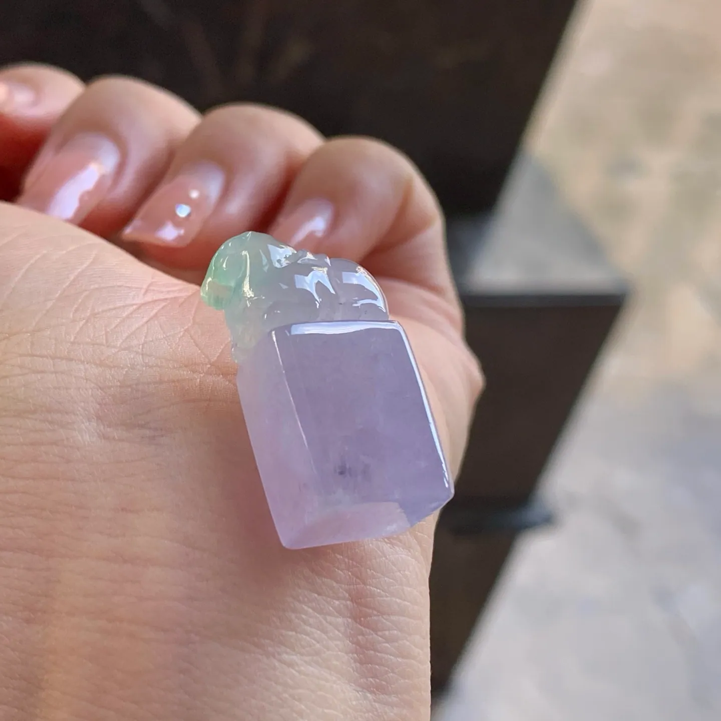 Type A Jadeite Seal Pendant, Lavender with Green Top, 28mm (3)
