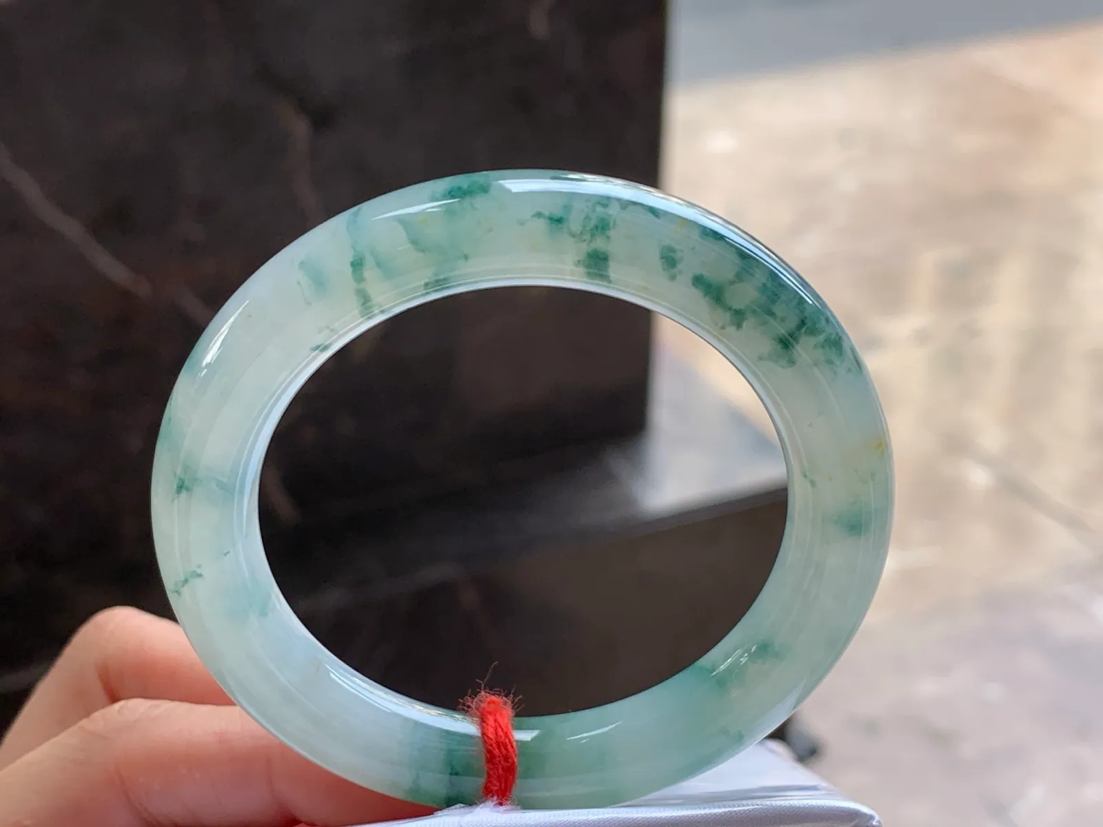 Type A Jadeite Round Bangle, Floating Flower, 53mm (4)