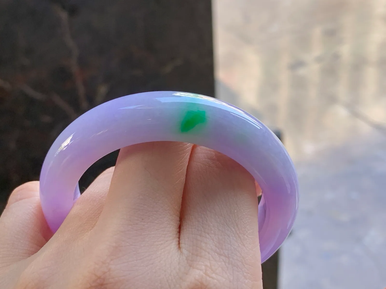 Type A Jadeite Flat Bangle, Lavender and Green, 50.6mm (8)