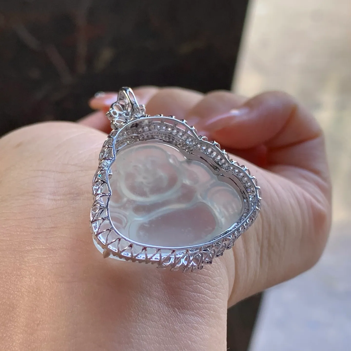จี้พระสังกัจจายน์หยกพม่า Type A เนื้อน้ำแข็งใส ทอง 18K (6)