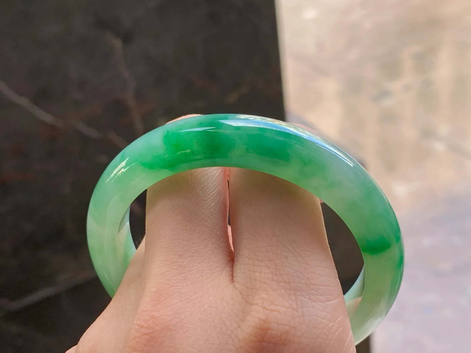 Natural Type A Jadeite Bangle, Icy Green Floating, 54.7mm (9)