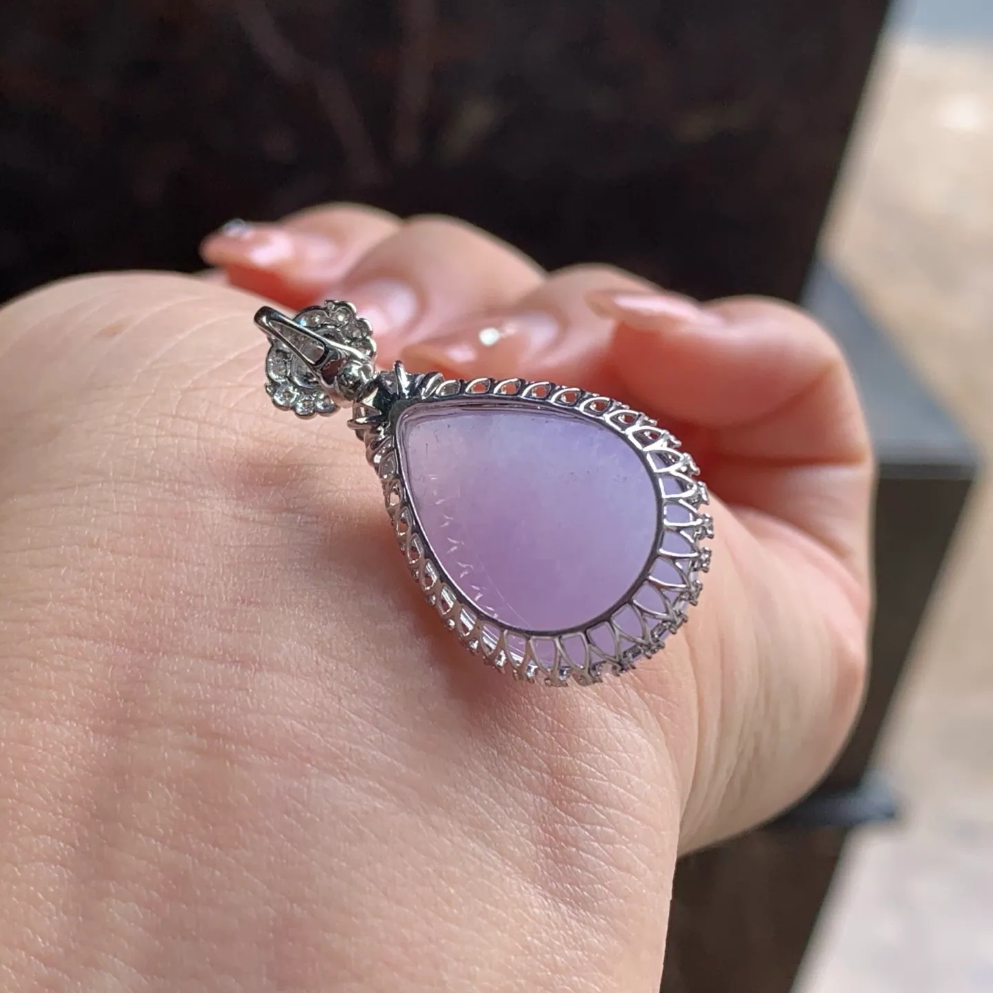 Type A Jadeite Teardrop Pendant, Lavender, Gold Set (6)