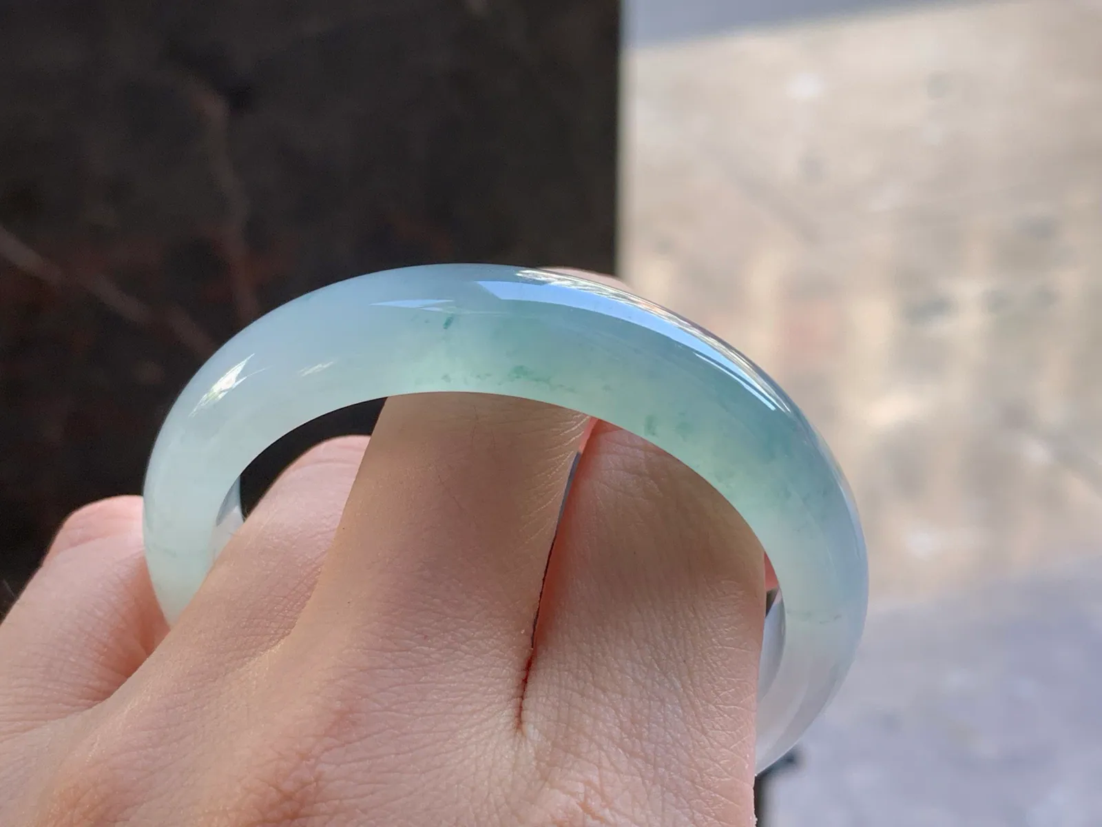 Type A Jadeite Flat Bangle, Icy Green Flower, 52.3mm (8)