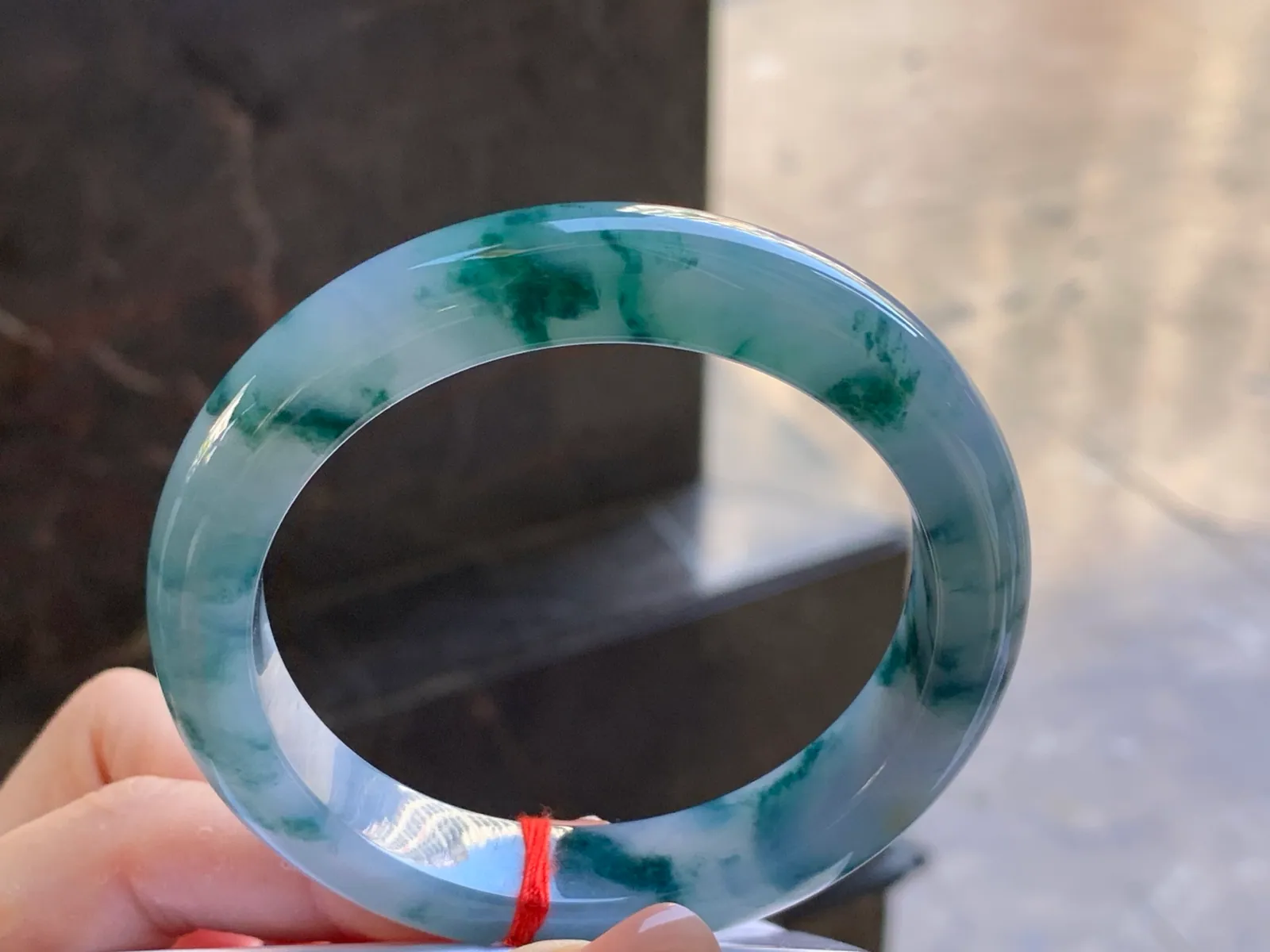 Type A Jadeite Flat Bangle, Floating Flower, 56.5mm