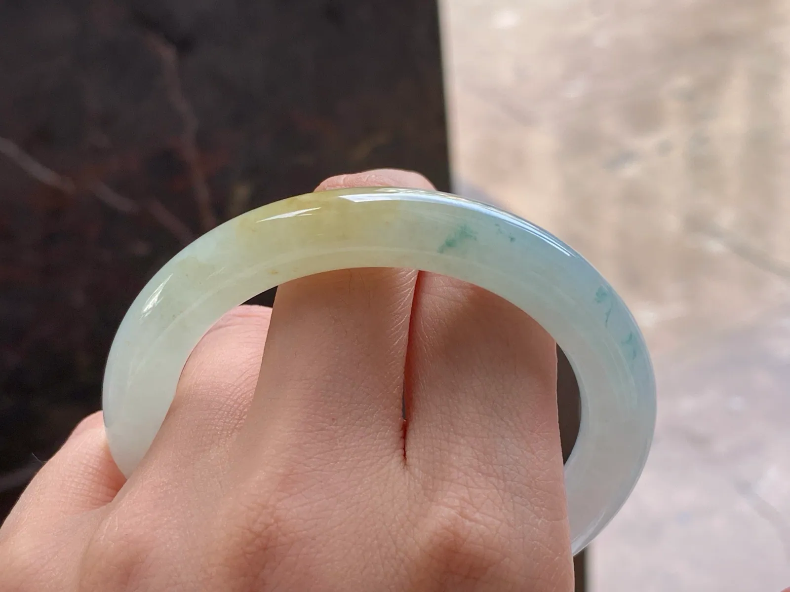 Natural Type A Jadeite Round Bangle, Yellow & Green, 55.4mm (7)